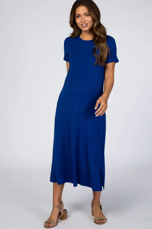 Royal Blue Side Slit Maternity Midi Dress sold by Pinkblush