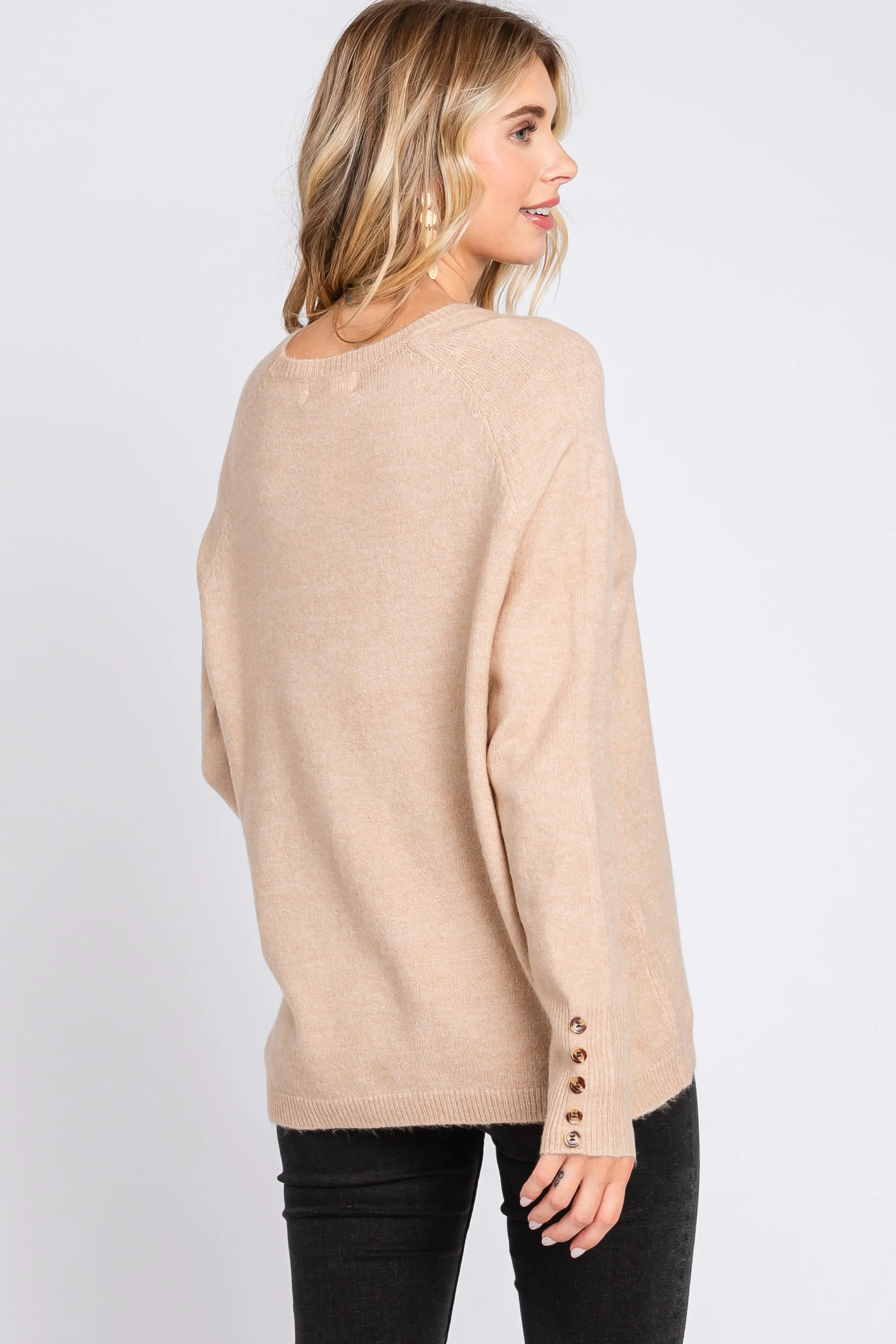Beige Button Accent Solid Sweater sold by Pinkblush product image thumbnail 3