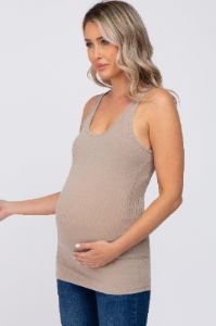 Mocha Ribbed Racerback Maternity Tank Top sold by Pinkblush