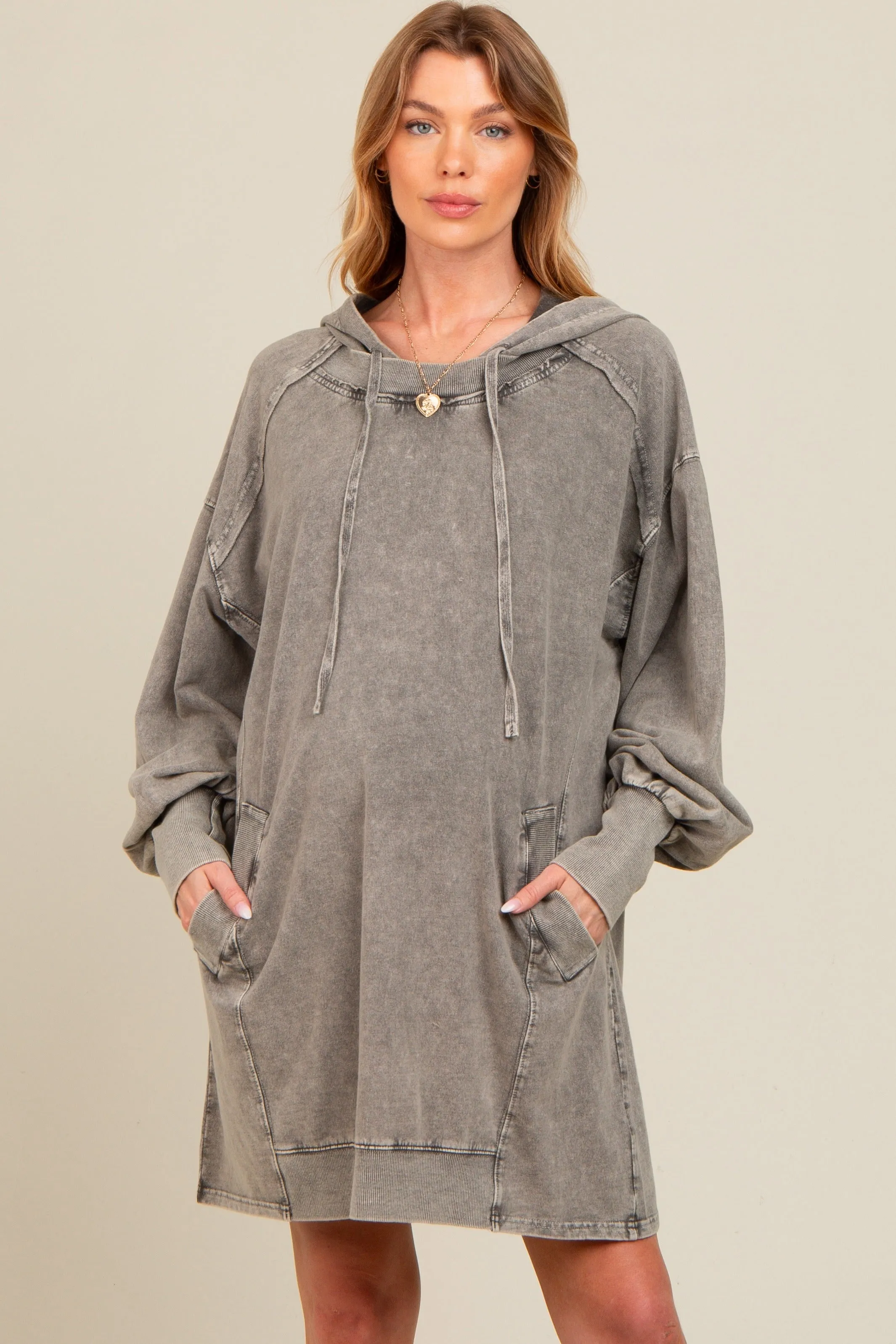Grey Mineral Wash Maternity Hoodie Dress sold by Pinkblush
