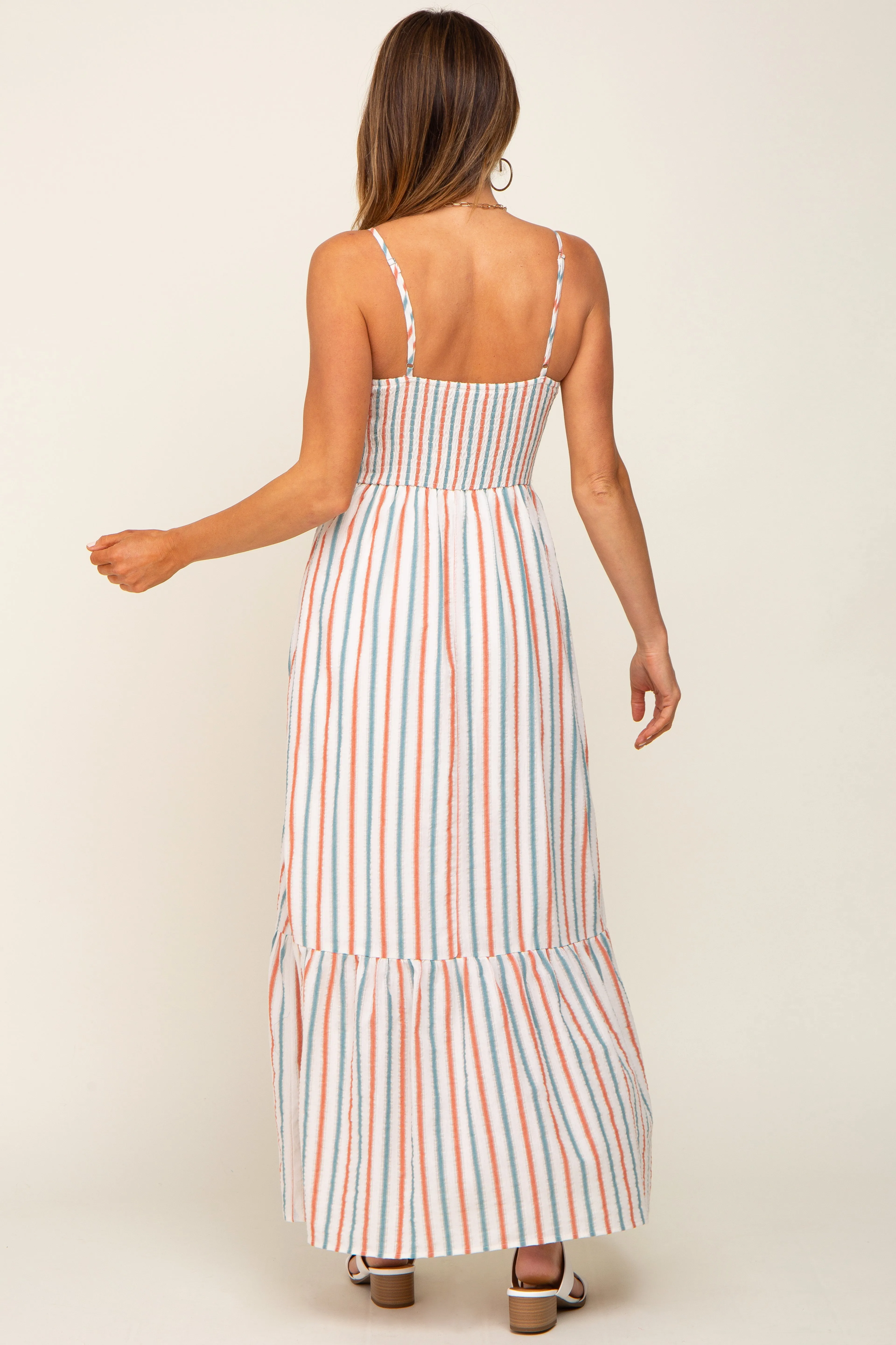 Ivory Striped Smocked Maxi Dress sold by Pinkblush product image thumbnail 3