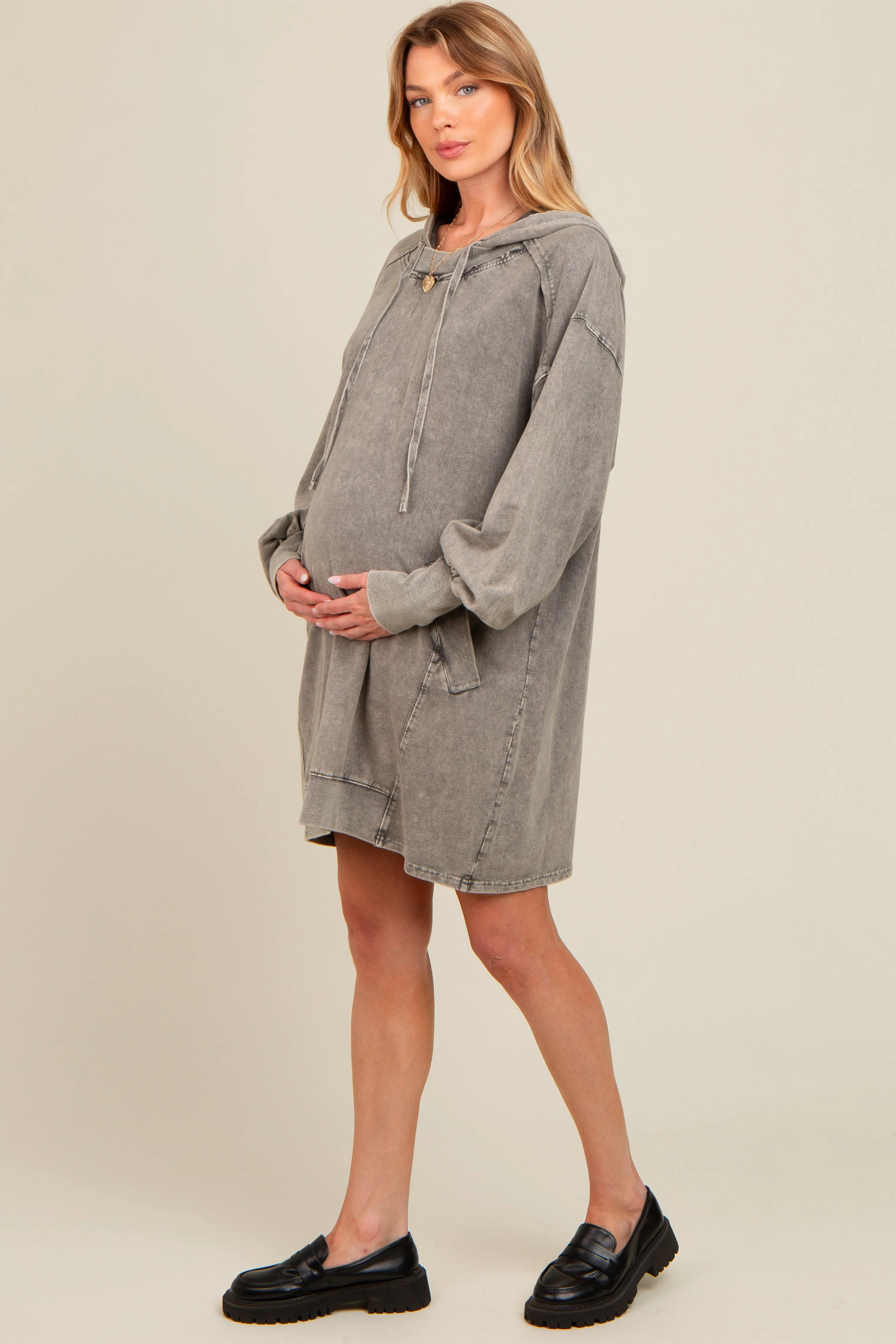 Grey Mineral Wash Maternity Hoodie Dress sold by Pinkblush product image thumbnail 2