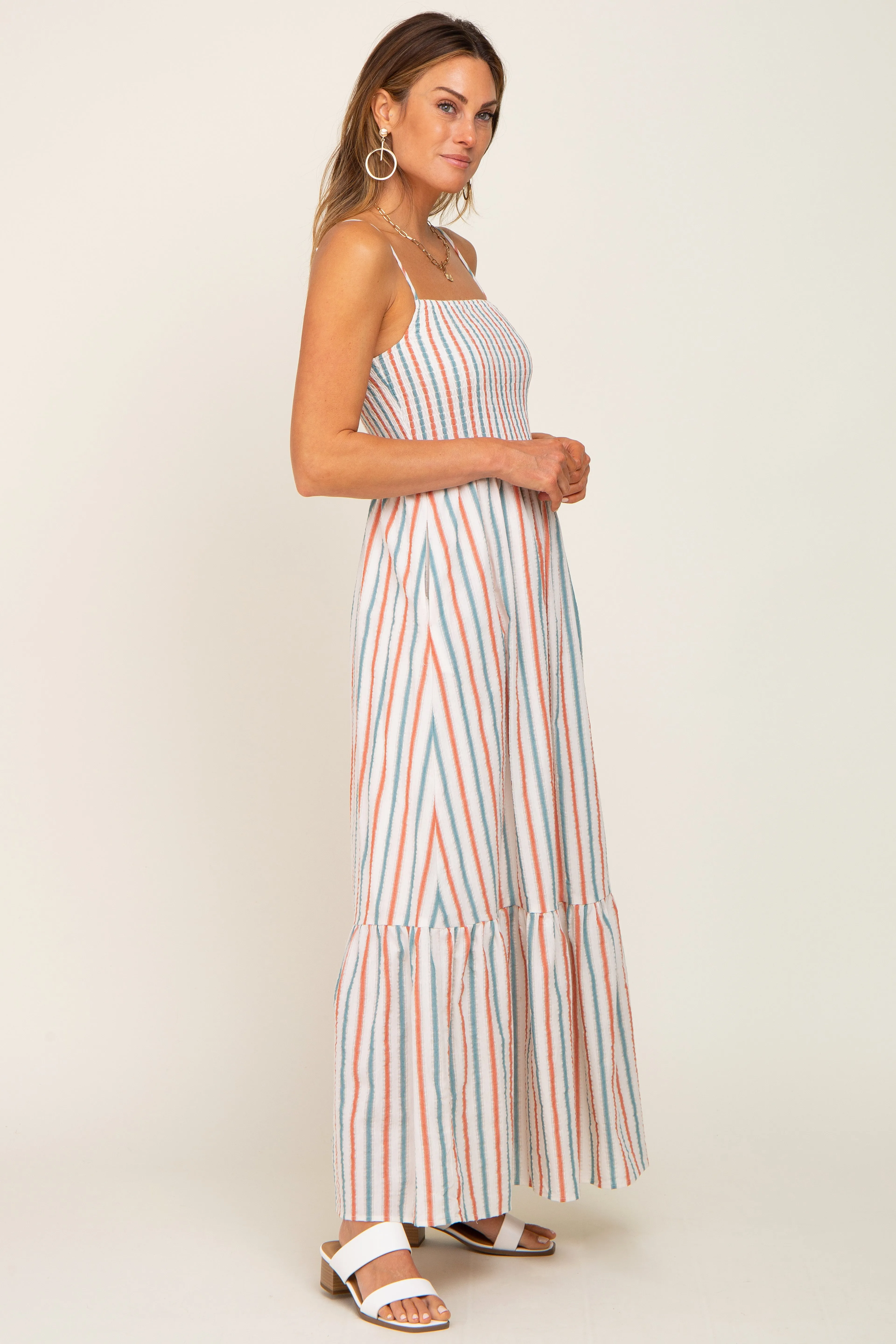 Ivory Striped Smocked Maxi Dress sold by Pinkblush product image thumbnail 2