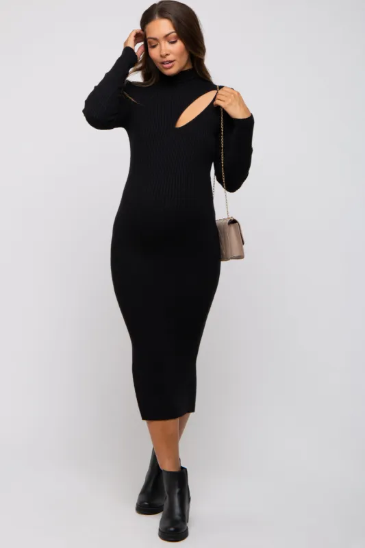 Black Cutout Fitted Maternity Knit Dress sold by Pinkblush
