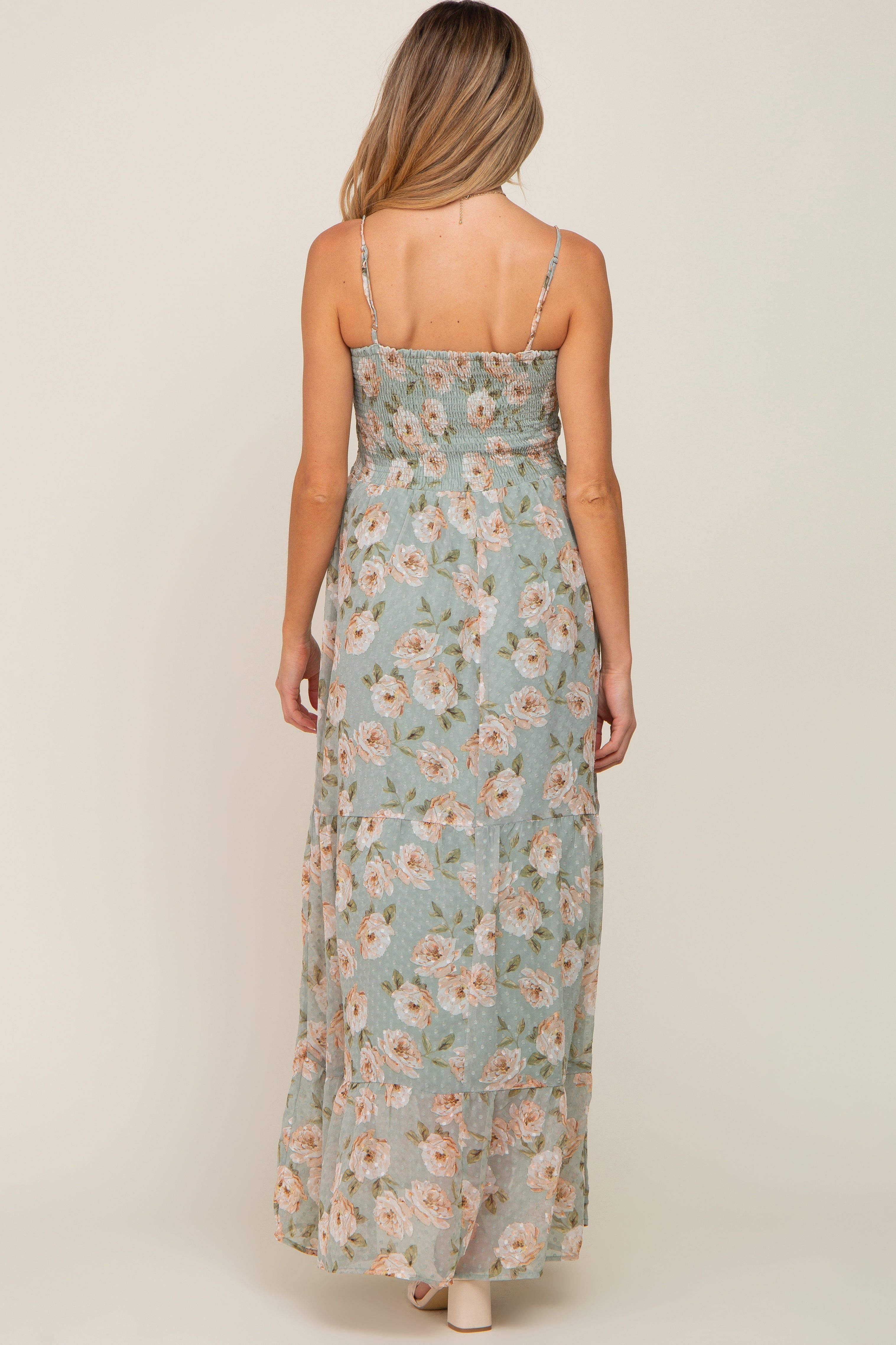 Mint Green Floral Swiss Dot Smocked Maternity Maxi Dress sold by Pinkblush product image thumbnail 3