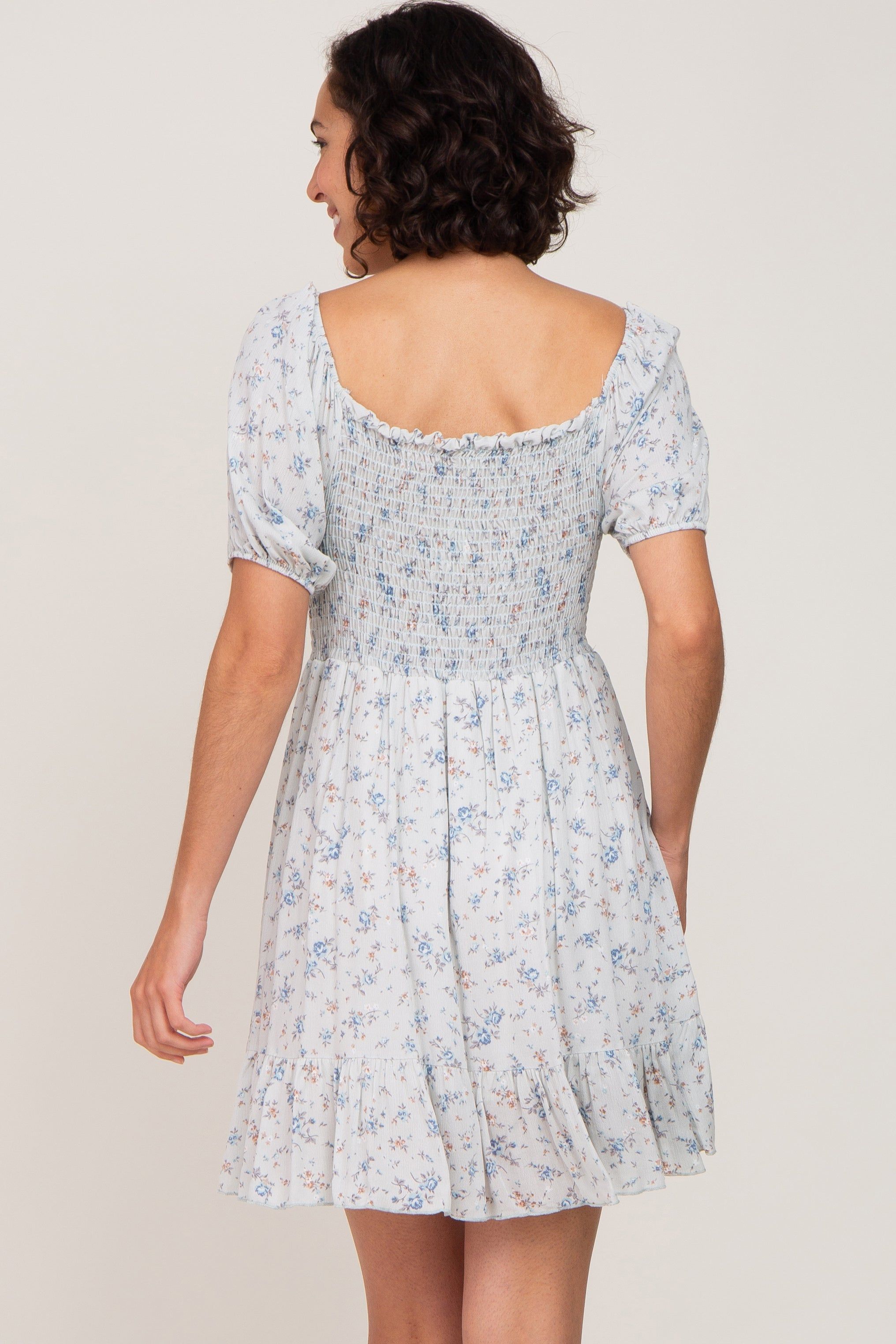 Light Blue Floral Smocked Mini Dress sold by Pinkblush product image thumbnail 3