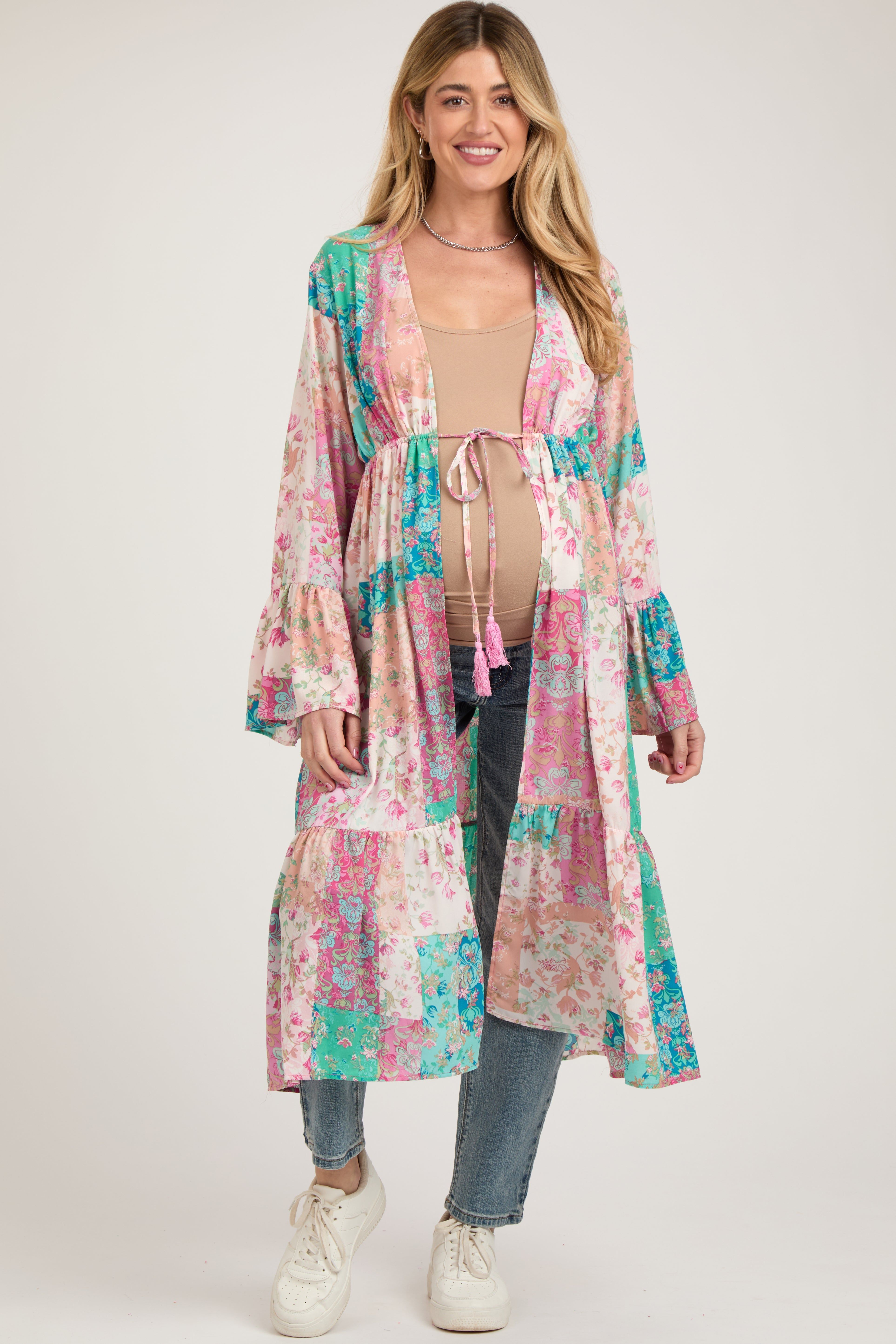 Multicolor Floral Patchwork Print Maternity Coverup sold by Pinkblush product image thumbnail 2