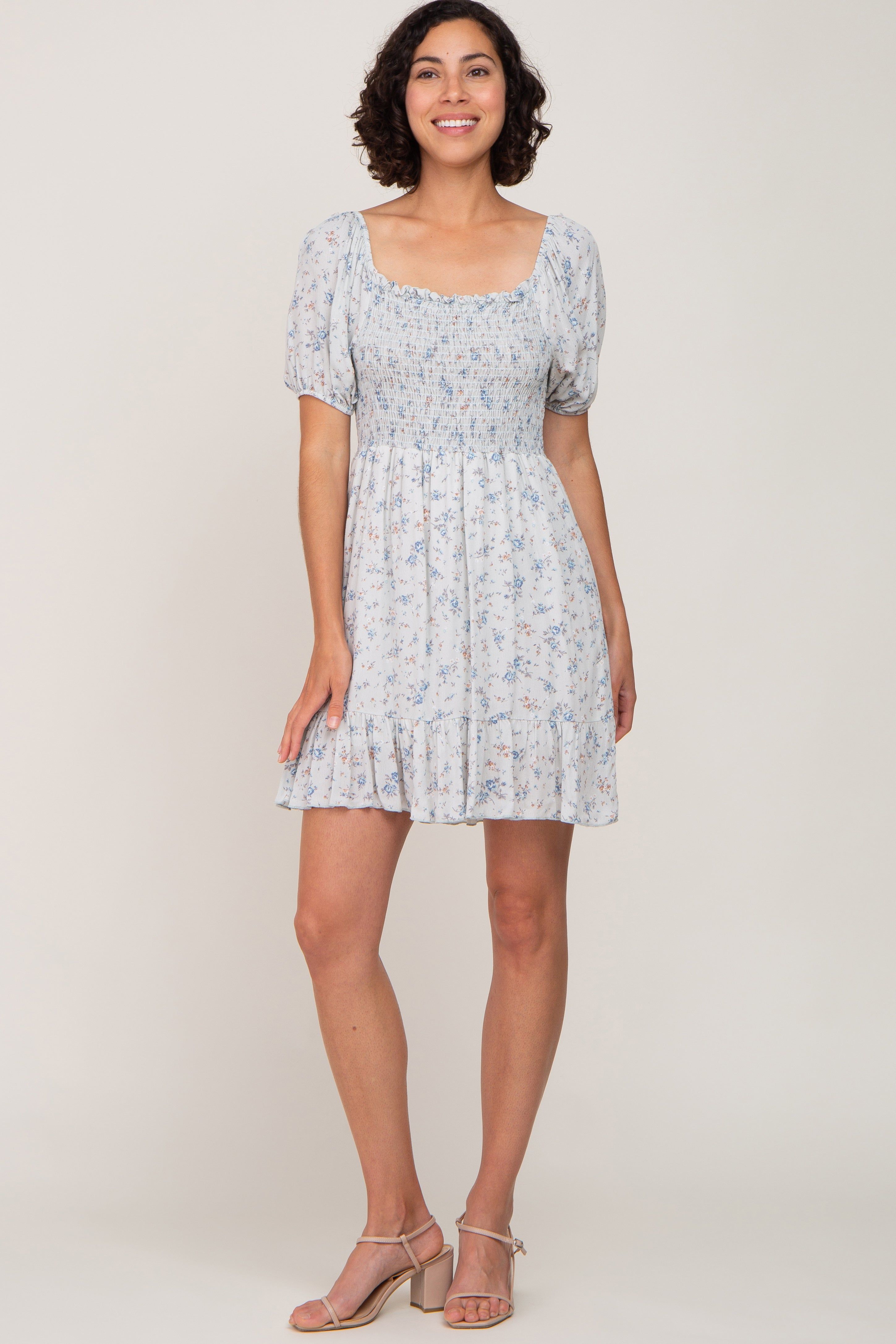 Light Blue Floral Smocked Mini Dress sold by Pinkblush product image thumbnail 4