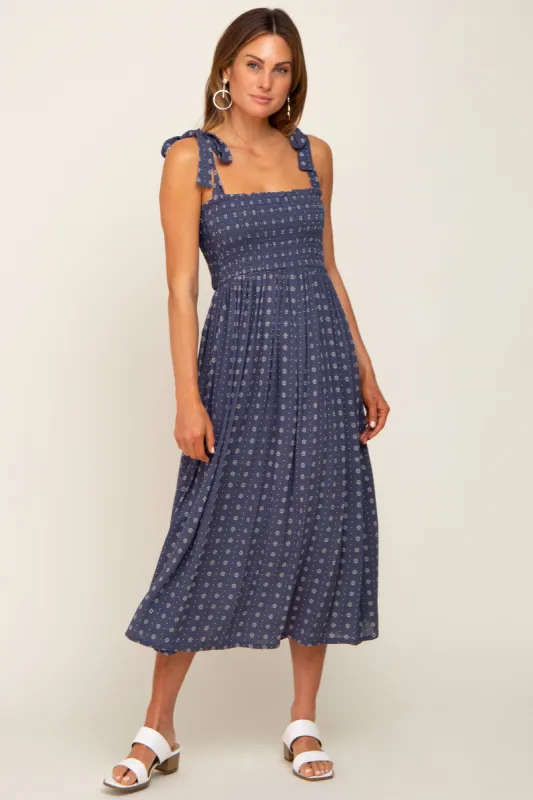 Navy Floral Sleeveless Midi Dress sold by Pinkblush