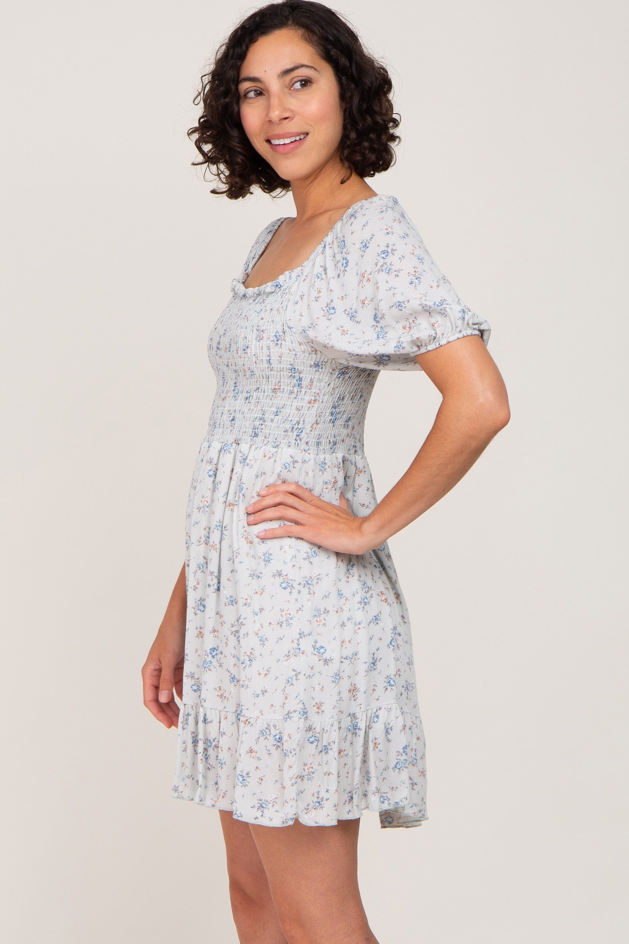Light Blue Floral Smocked Mini Dress sold by Pinkblush product image thumbnail 2