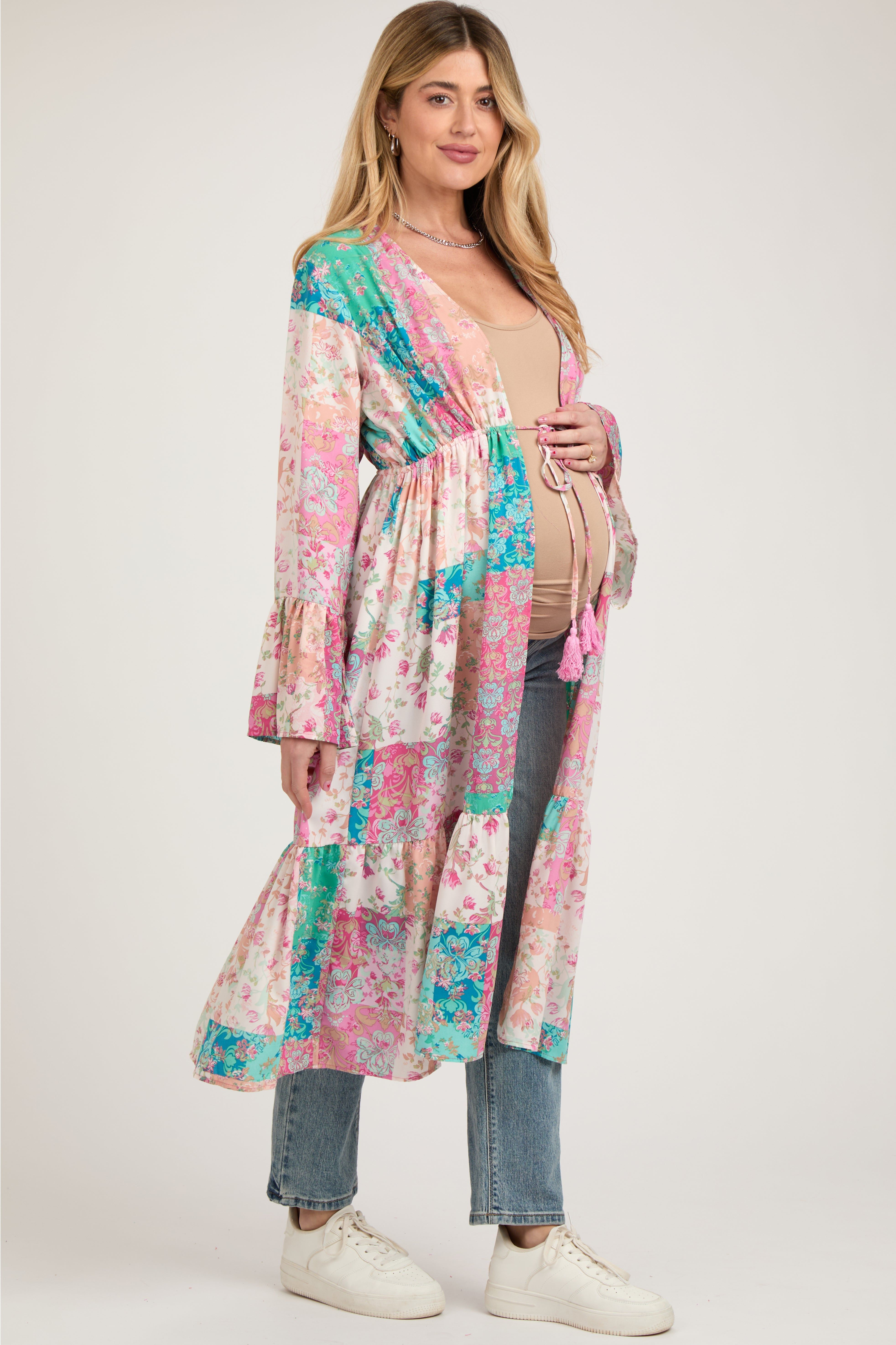 Multicolor Floral Patchwork Print Maternity Coverup sold by Pinkblush