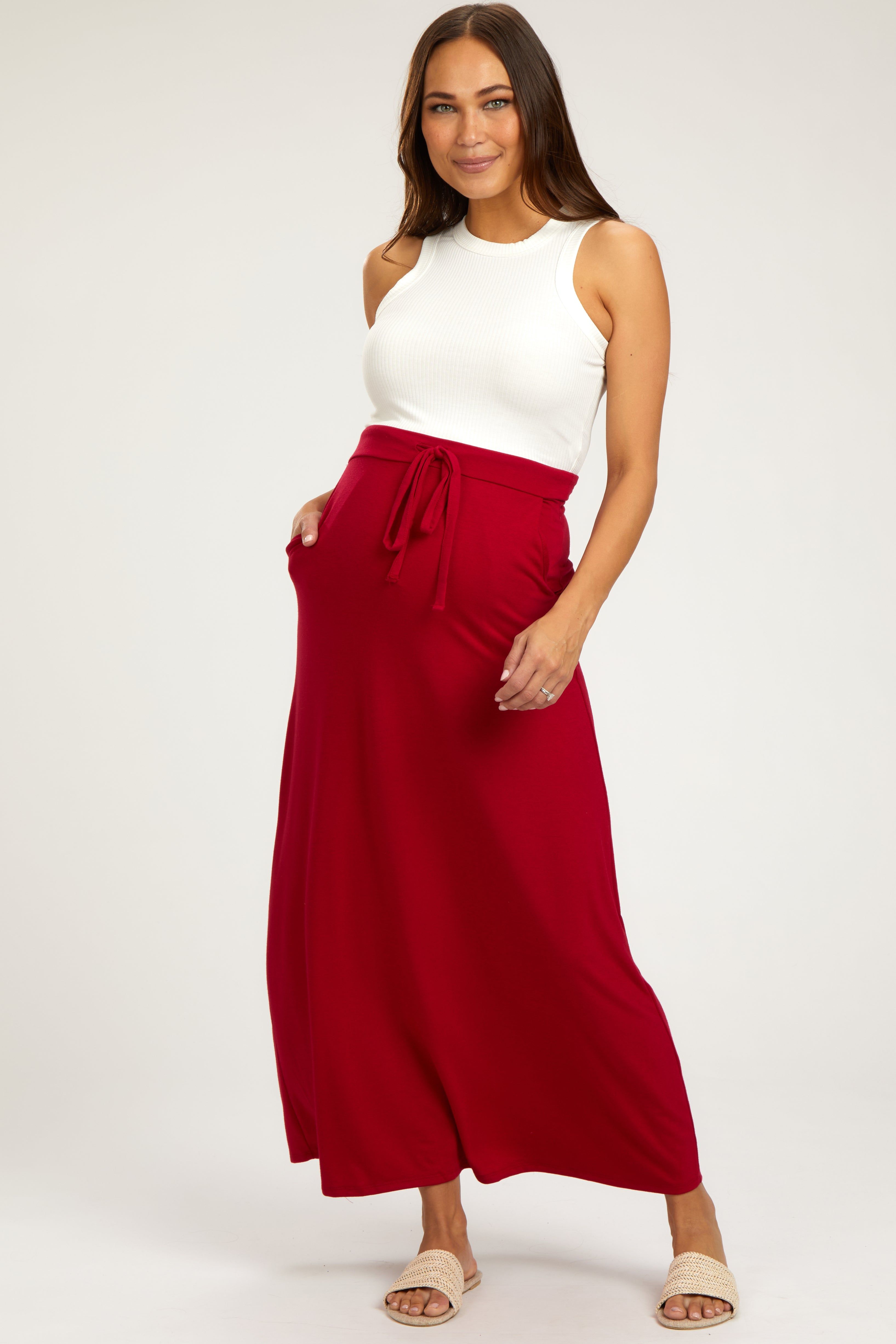 Burgundy Drawstring Maternity Maxi Skirt sold by Pinkblush