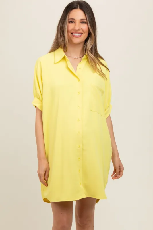 Yellow Collared Button Down Maternity Shirt Dress sold by Pinkblush