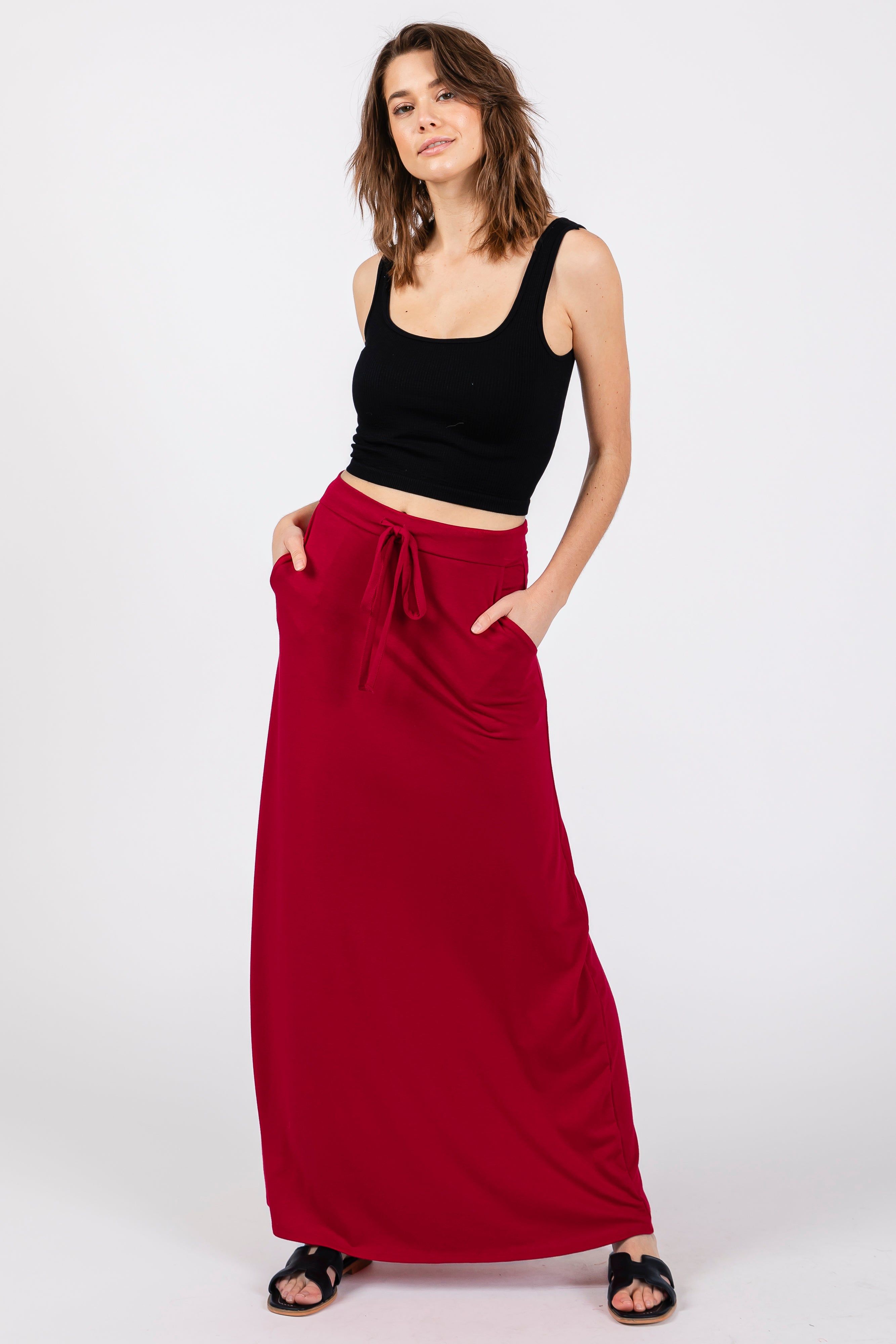 Burgundy Drawstring Maternity Maxi Skirt sold by Pinkblush product image thumbnail 5