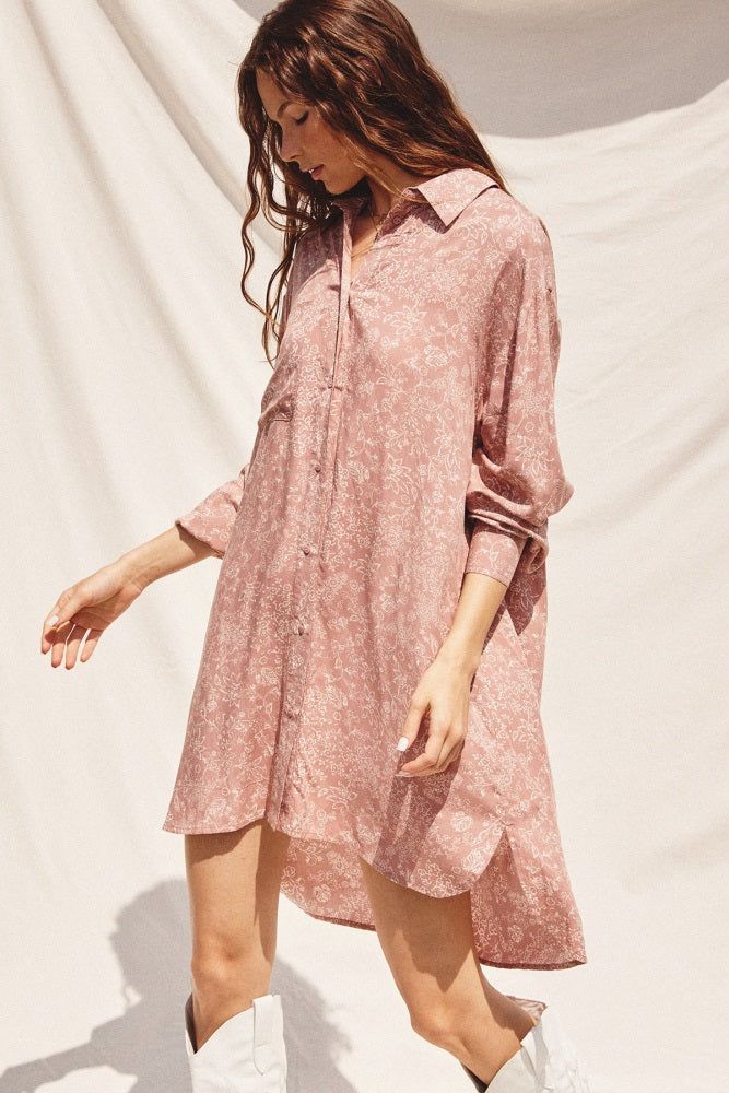 Mauve Floral Button Up Long Sleeve Maternity Dress sold by Pinkblush product image thumbnail 5