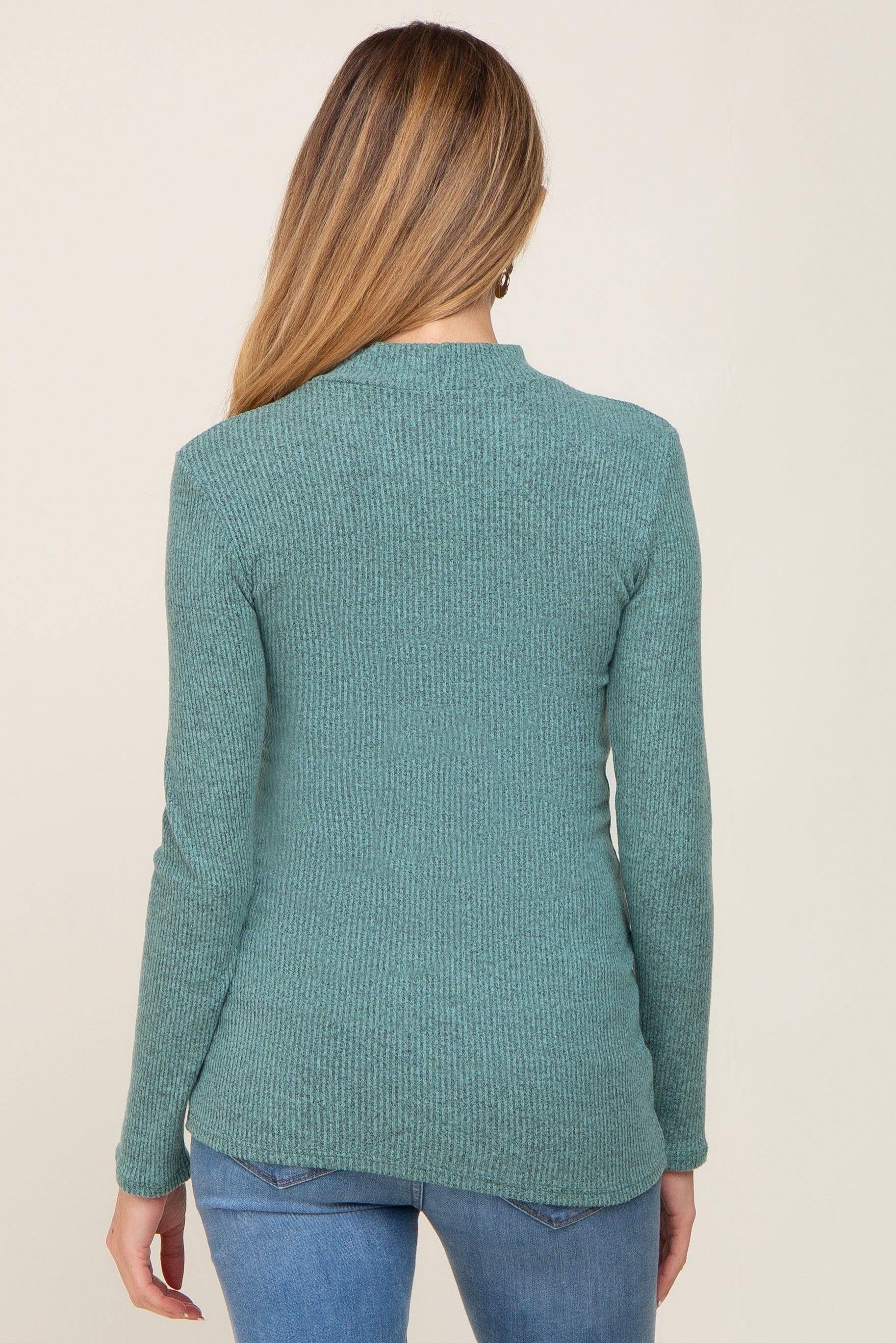 Green Soft Rib Knit Long Sleeve Maternity Top sold by Pinkblush product image thumbnail 3