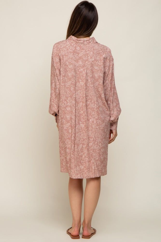 Mauve Floral Button Up Long Sleeve Maternity Dress sold by Pinkblush product image thumbnail 3