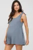 Blue Waffle Knit Shoulder Tie Maternity Romper sold by Pinkblush