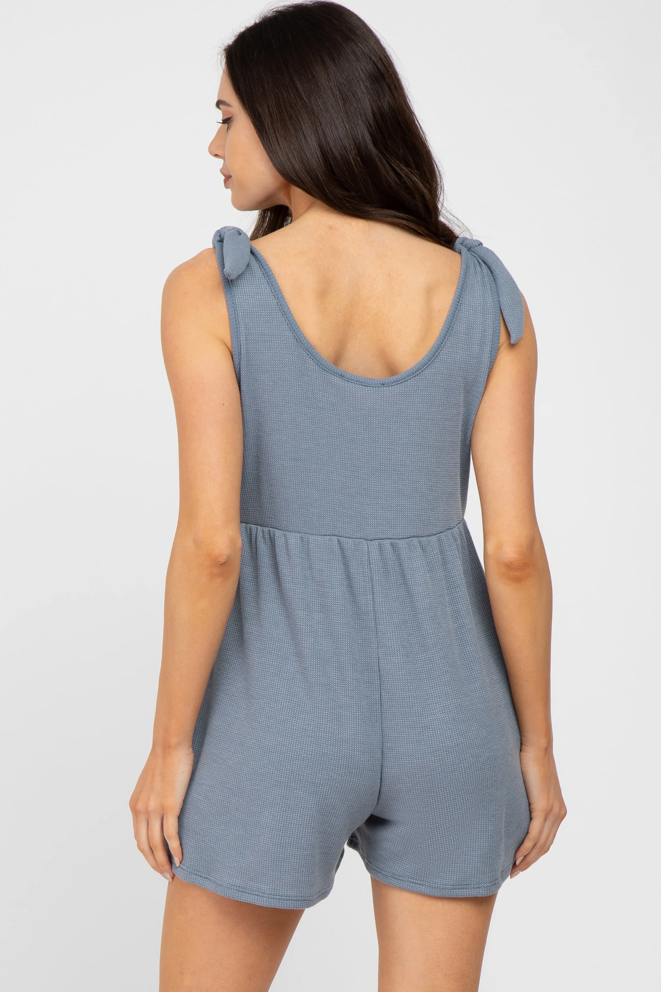 Blue Waffle Knit Shoulder Tie Maternity Romper sold by Pinkblush product image thumbnail 4
