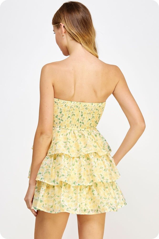 Yellow Floral Tiered Tube Mini Dress sold by Pinkblush product image thumbnail 2