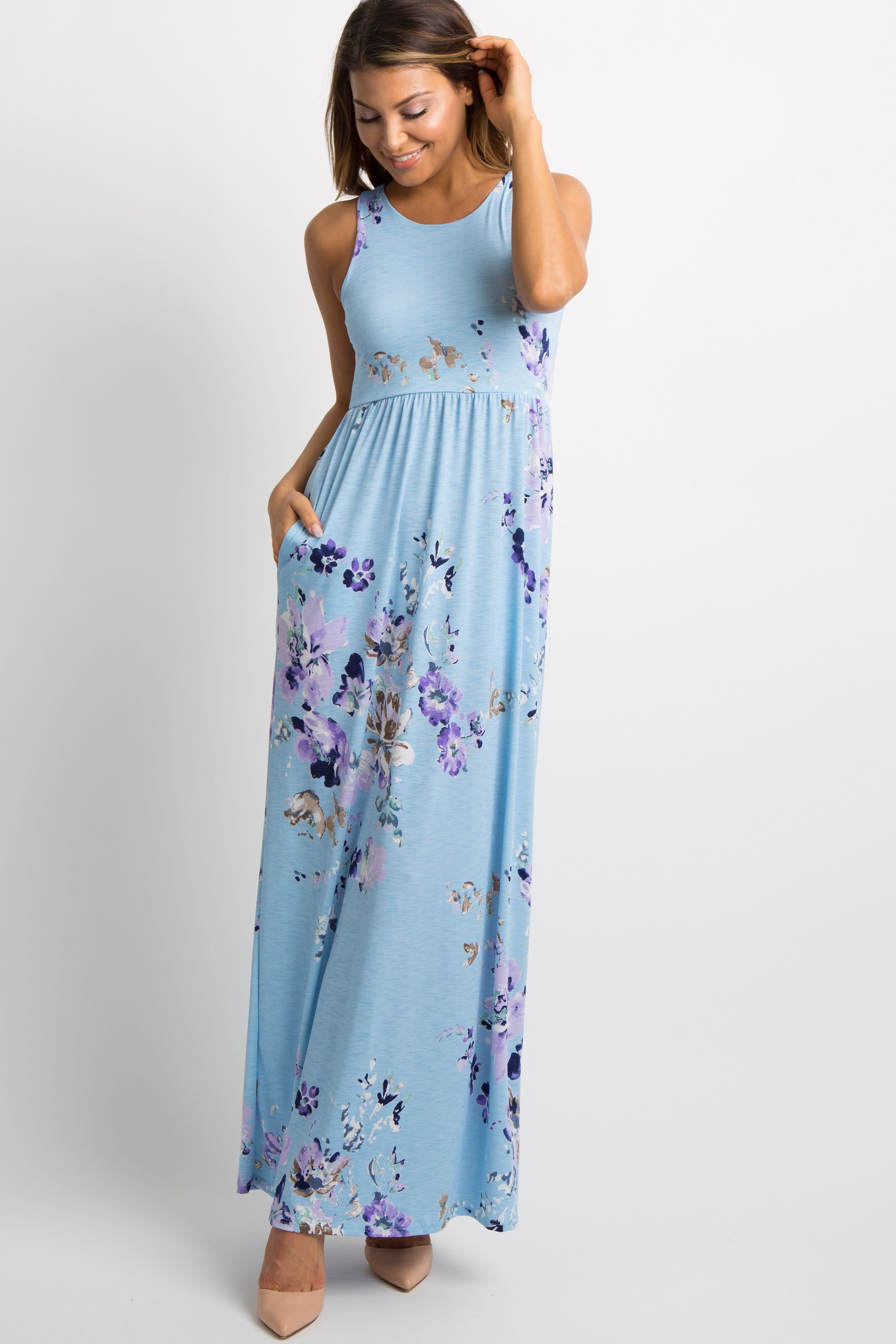 PinkBlush Aqua Floral Sleeveless Maxi Dress sold by Pinkblush