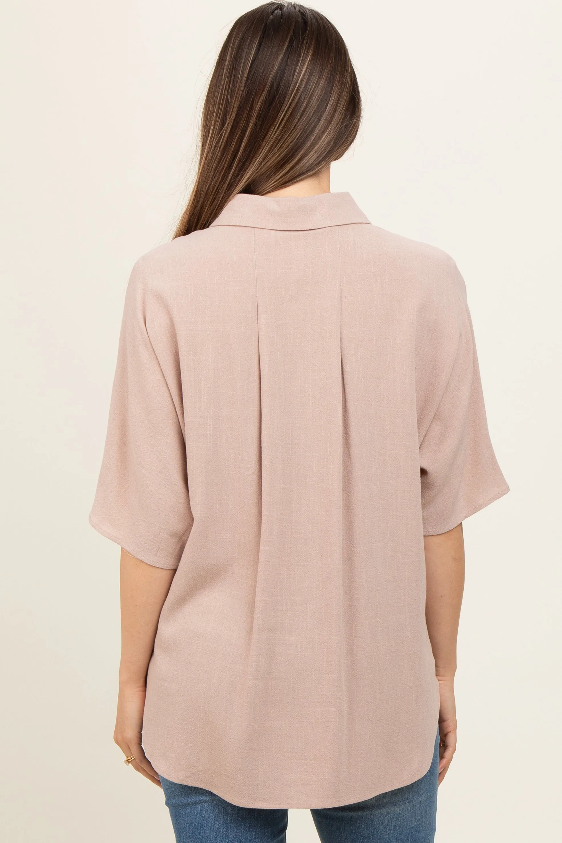 Beige Linen Dolman Half Sleeve Button Down Maternity Top sold by Pinkblush product image thumbnail 4