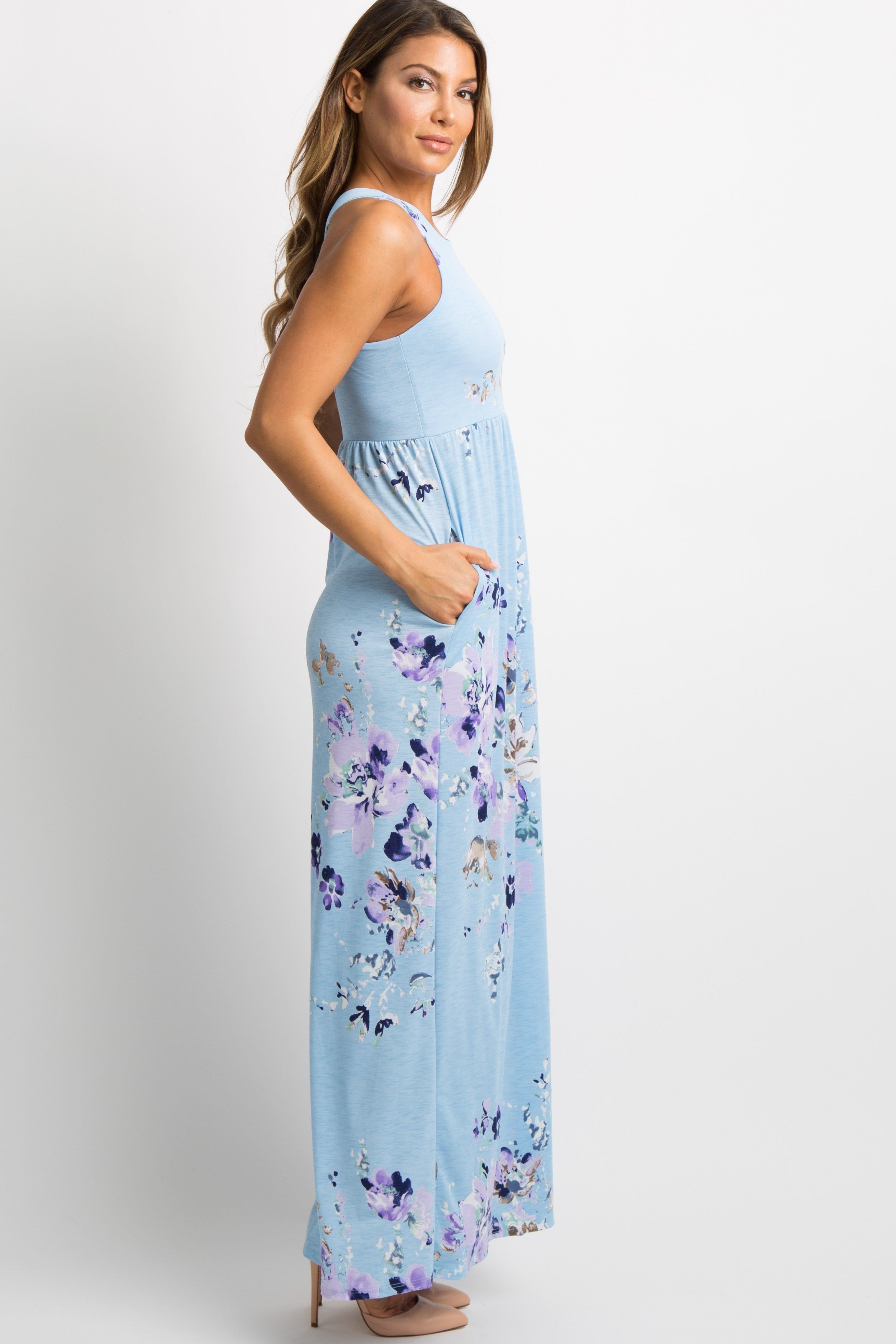 PinkBlush Aqua Floral Sleeveless Maxi Dress sold by Pinkblush product image thumbnail 2