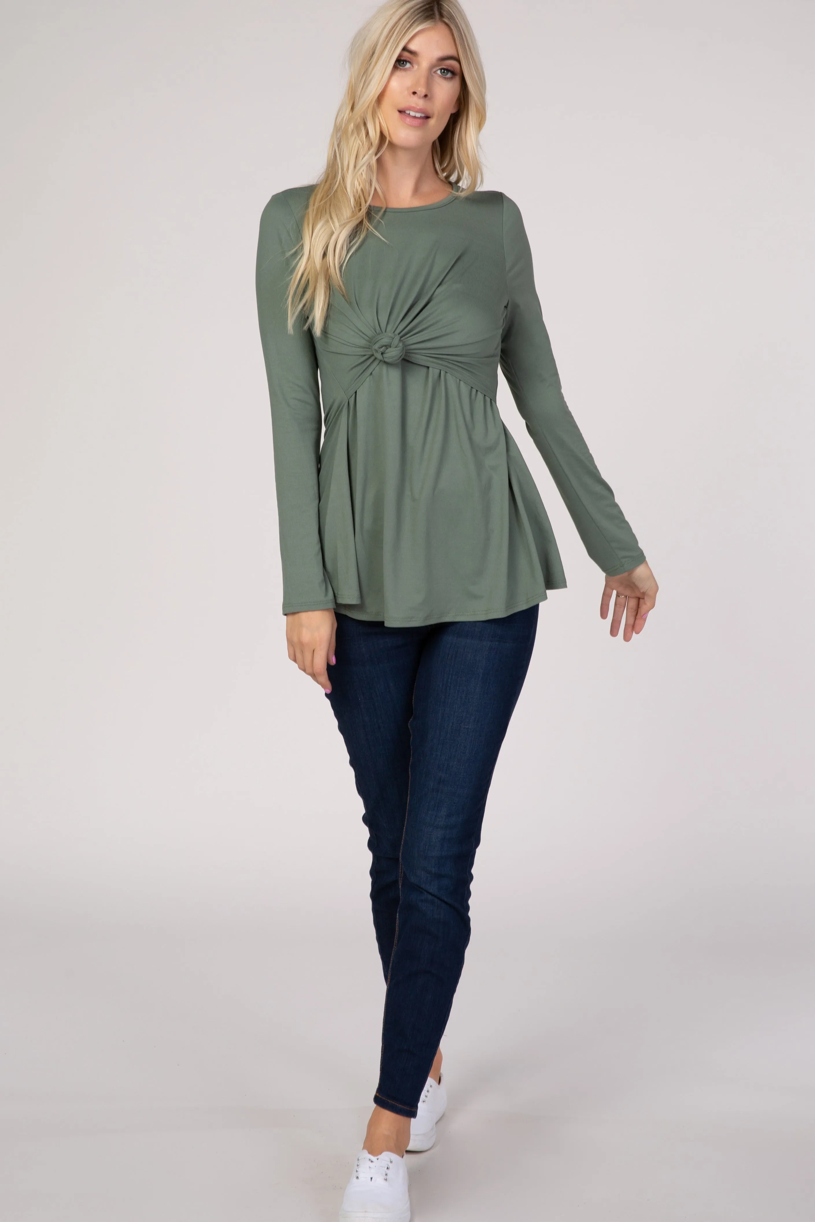 PinkBlush Olive Front Knot Long Sleeve Nursing Top sold by Pinkblush product image thumbnail 5