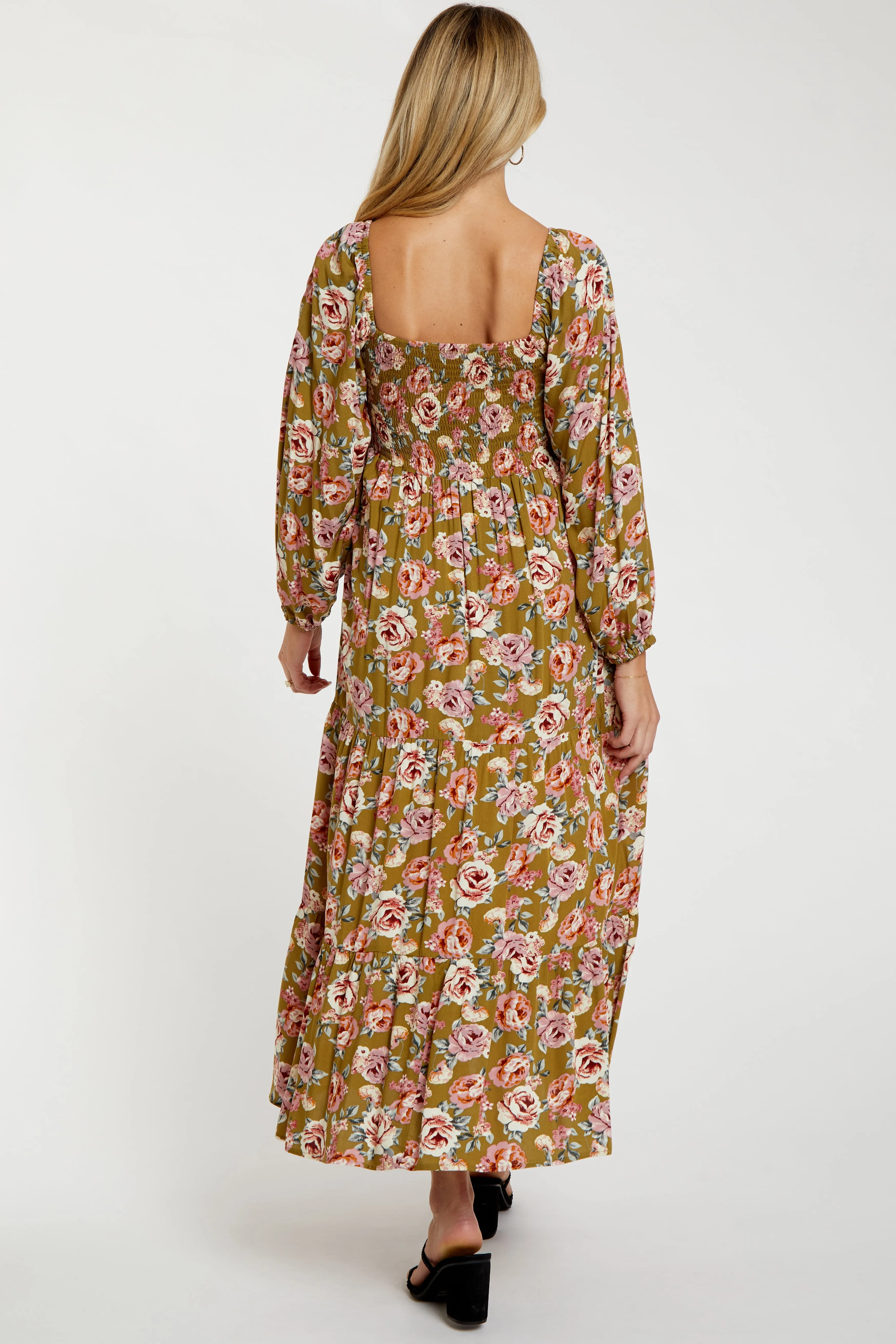 Olive Floral Long Sleeve Maternity Maxi Dress sold by Pinkblush product image thumbnail 3