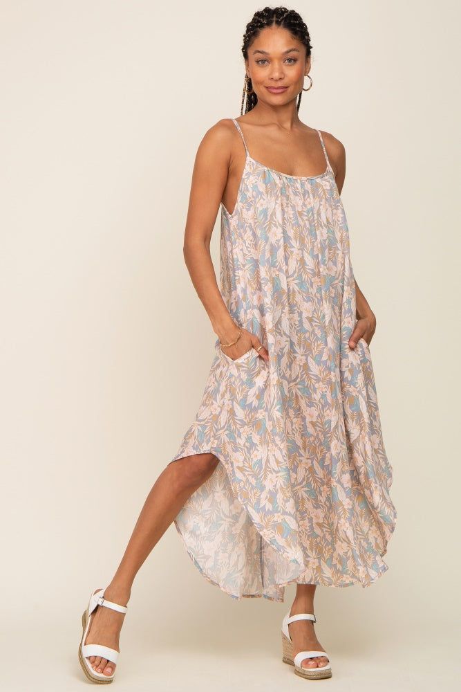 Blue Floral Round Hem Midi Dress sold by Pinkblush