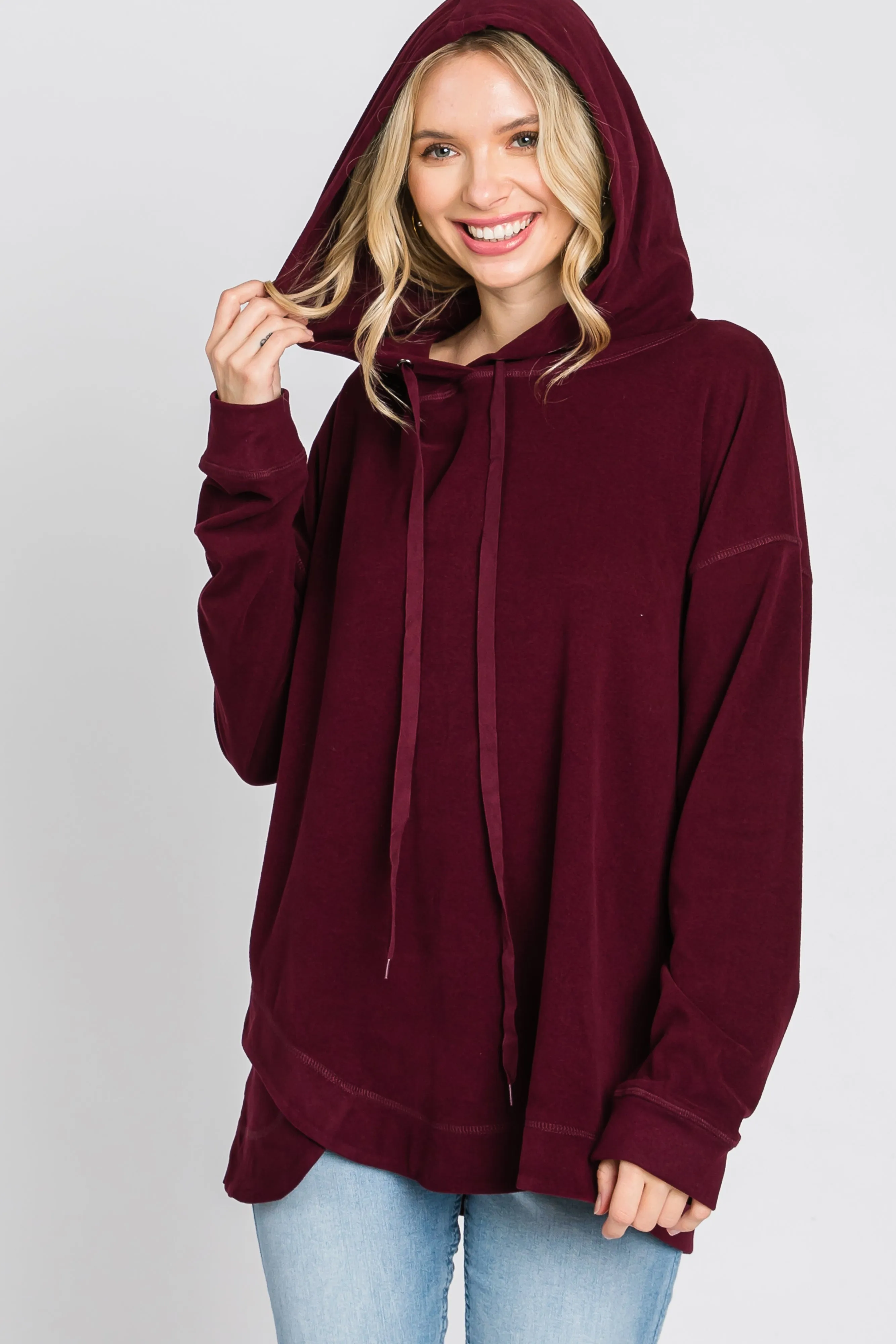 Burgundy Soft Brushed Hooded Top sold by Pinkblush