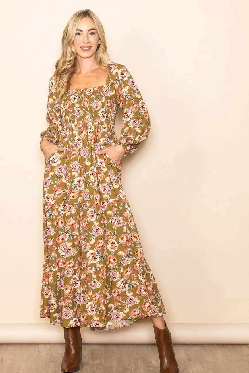 Olive Floral Long Sleeve Maternity Maxi Dress sold by Pinkblush product image thumbnail 4