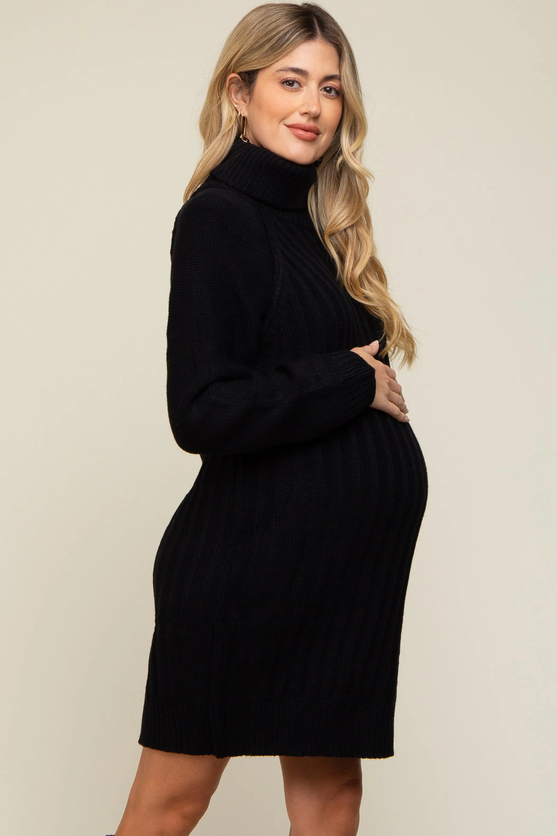 Black Turtleneck Maternity Sweater Dress sold by Pinkblush product image thumbnail 3