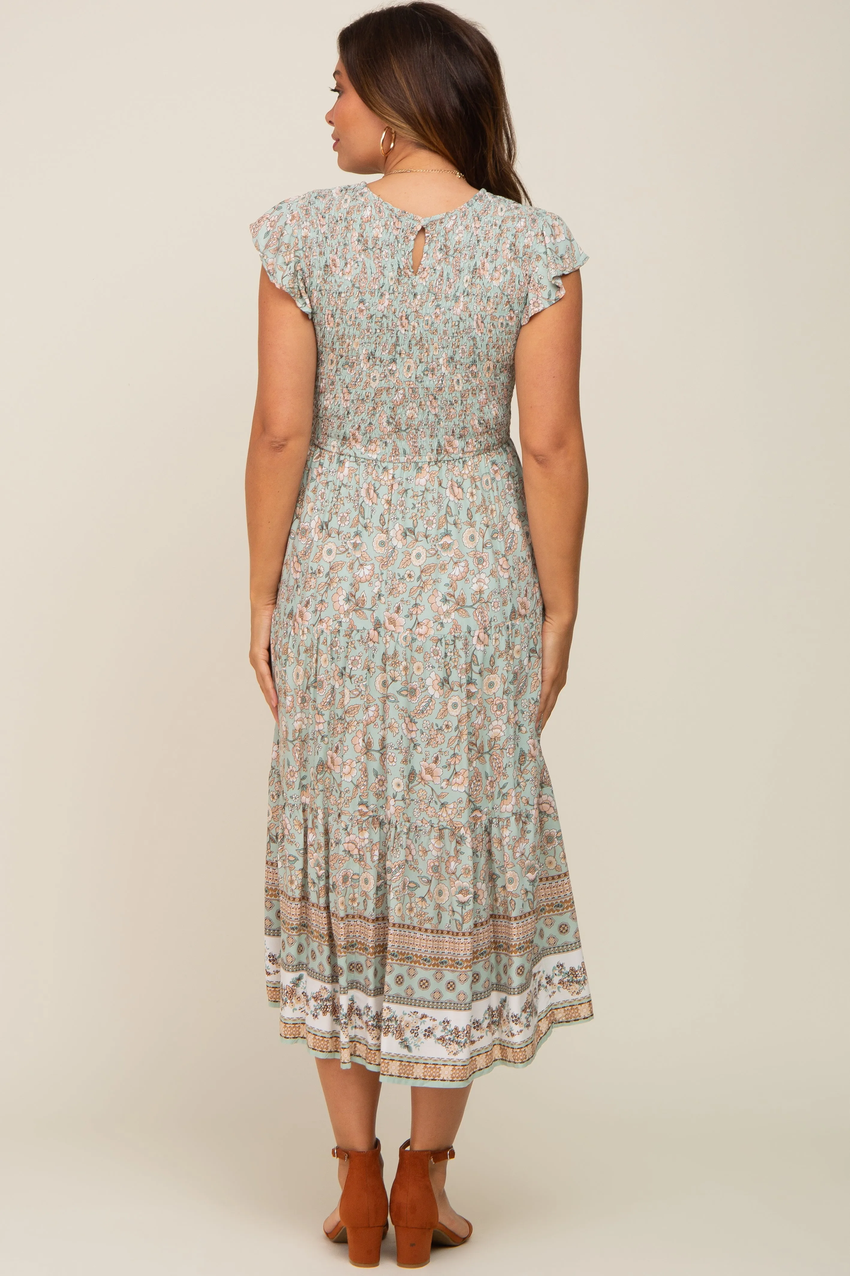 Light Olive Smocked Maternity Midi Dress sold by Pinkblush product image thumbnail 4