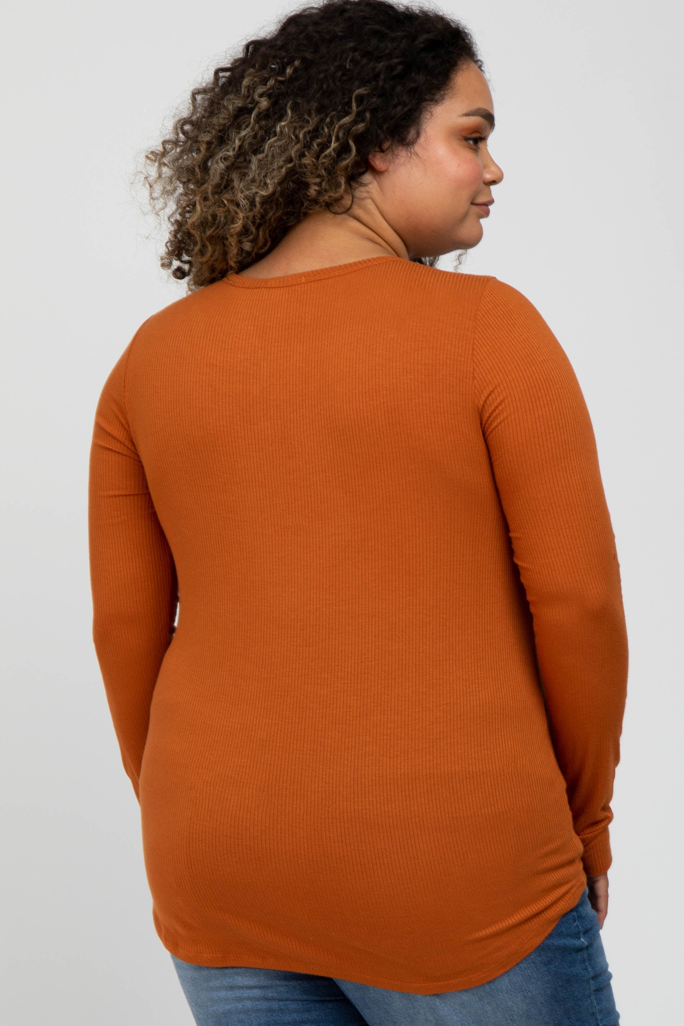 Rust Ribbed Button Front Maternity Plus Top sold by Pinkblush product image thumbnail 4