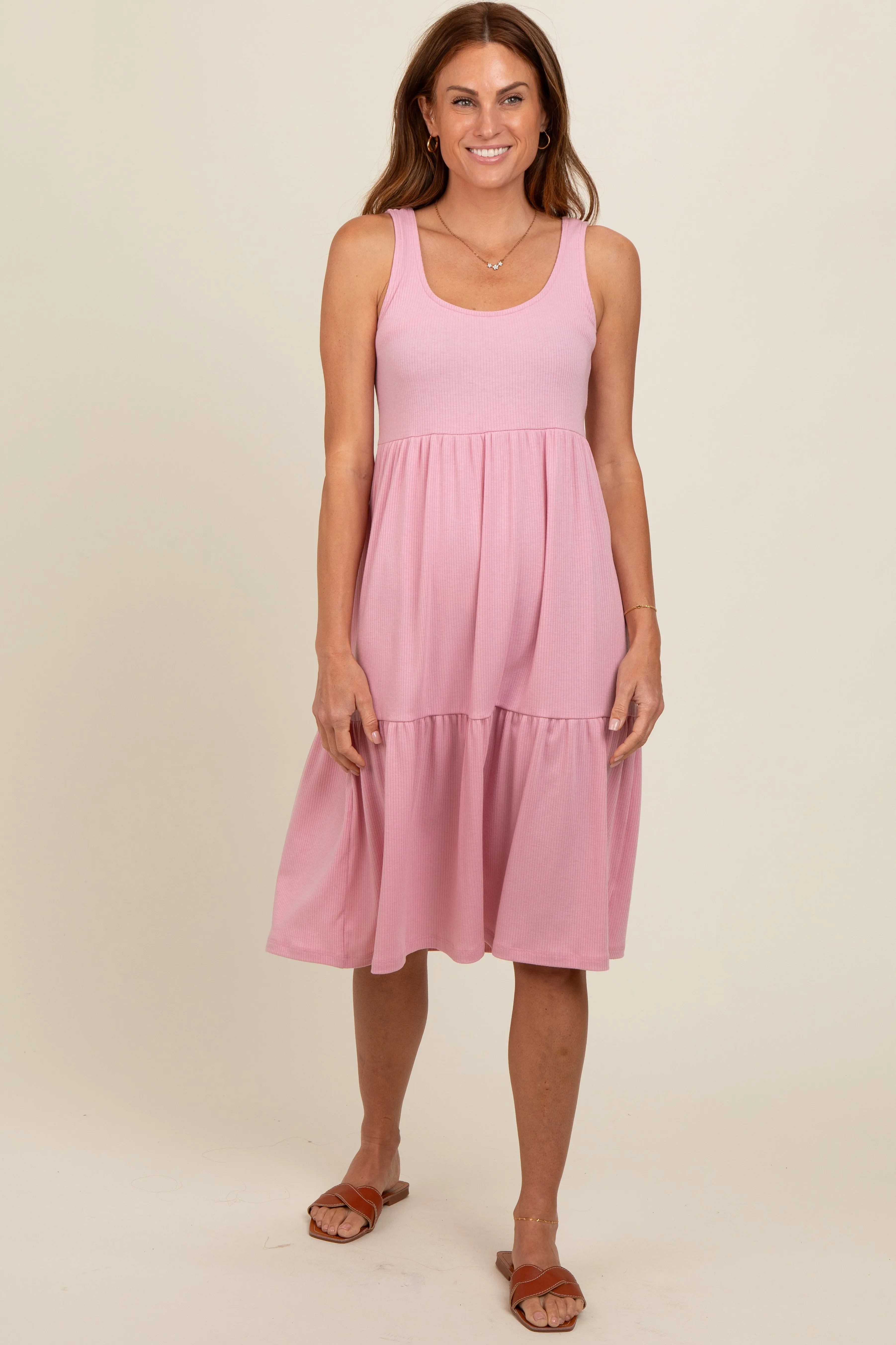 Pink Tiered Sleeveless Midi Dress sold by Pinkblush product image thumbnail 2