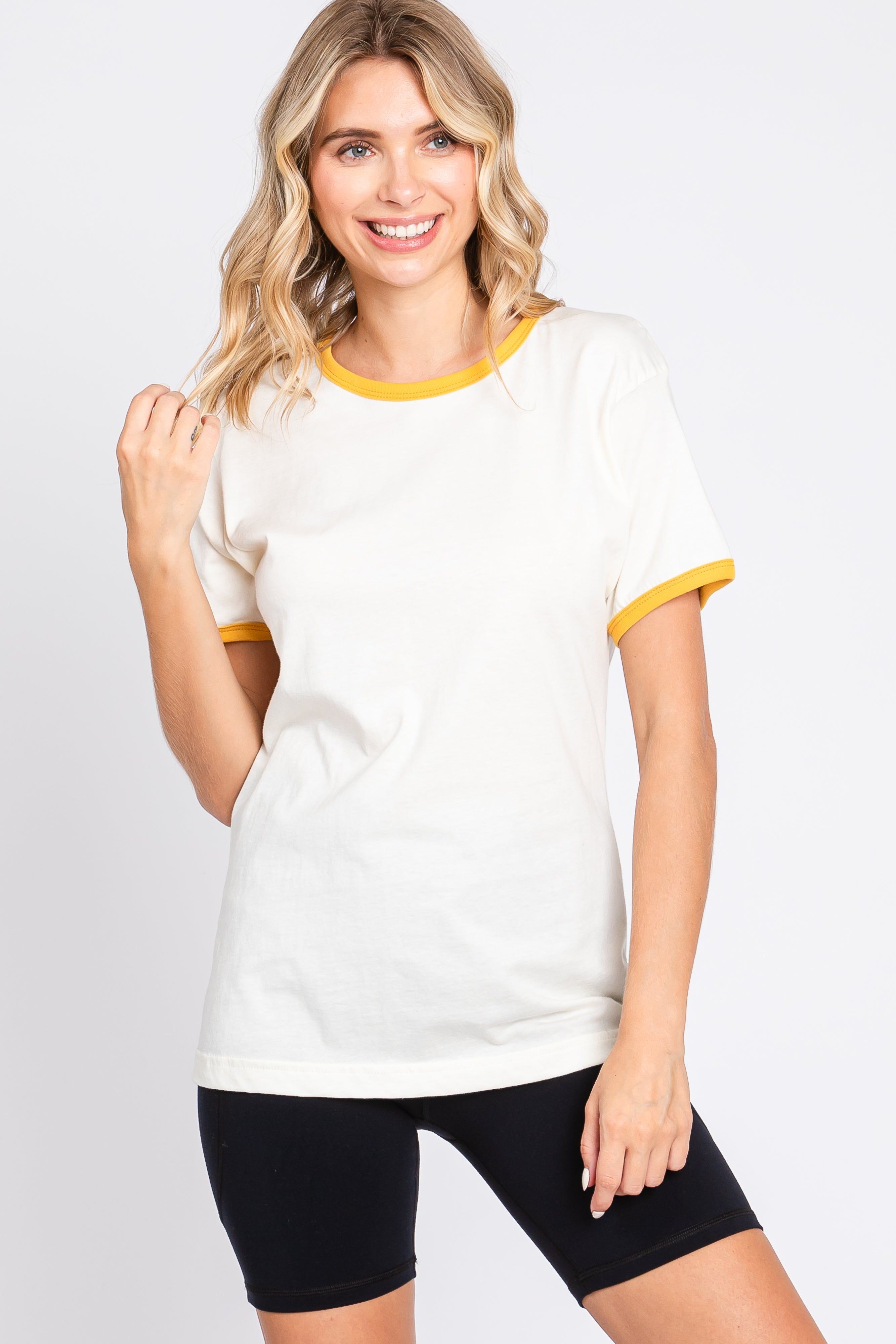 Mustard Cream Short Sleeve Ringer Tee sold by Pinkblush product image thumbnail 5