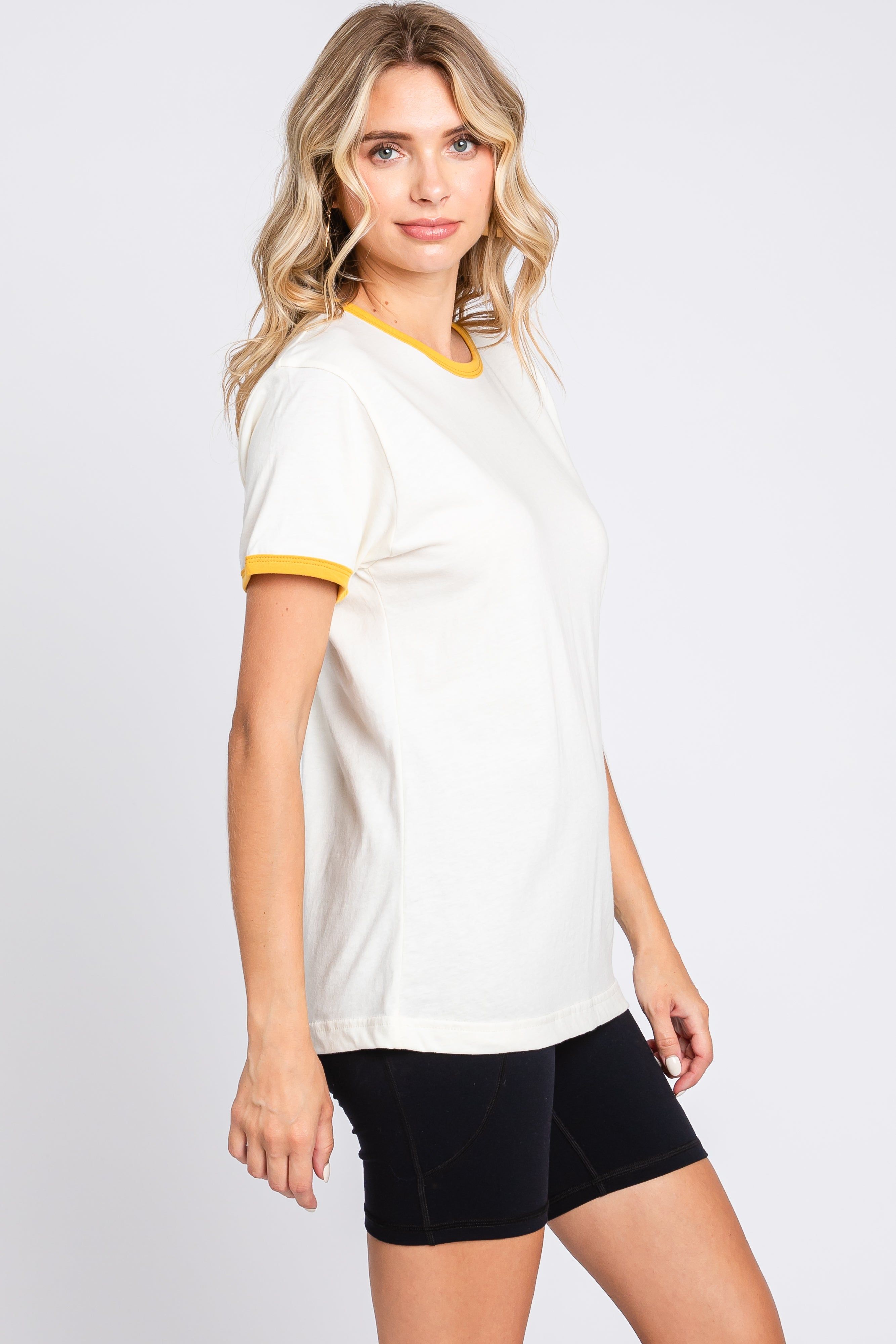 Mustard Cream Short Sleeve Ringer Tee sold by Pinkblush product image thumbnail 2