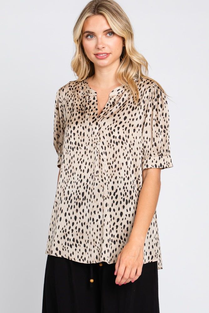 Taupe Animal Print Puff Sleeve Blouse sold by Pinkblush product image thumbnail 5