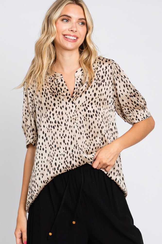Taupe Animal Print Puff Sleeve Blouse sold by Pinkblush product image thumbnail 2