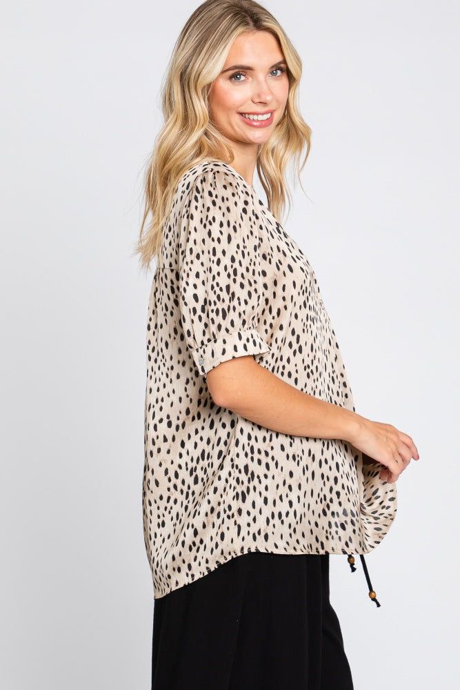 Taupe Animal Print Puff Sleeve Blouse sold by Pinkblush product image thumbnail 3