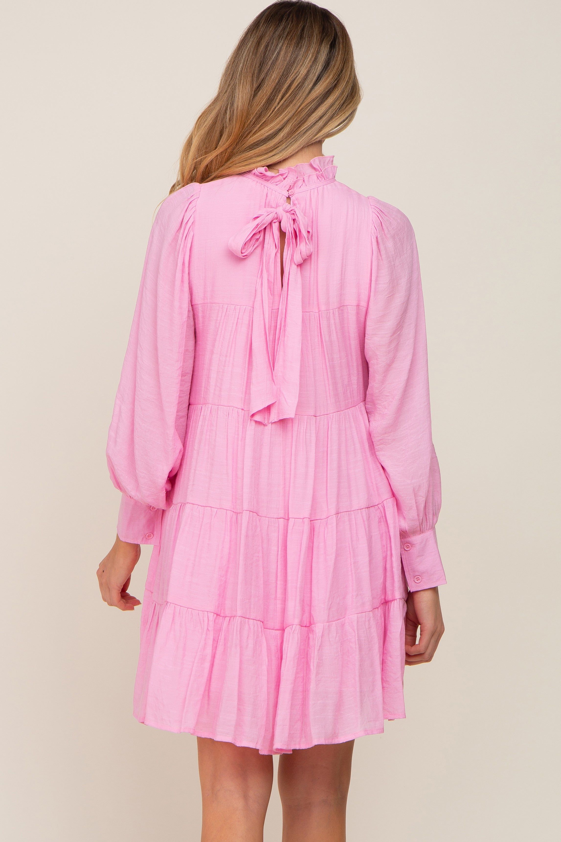 Pink Tiered Long Sleeve Ruffled Maternity Dress sold by Pinkblush product image thumbnail 3