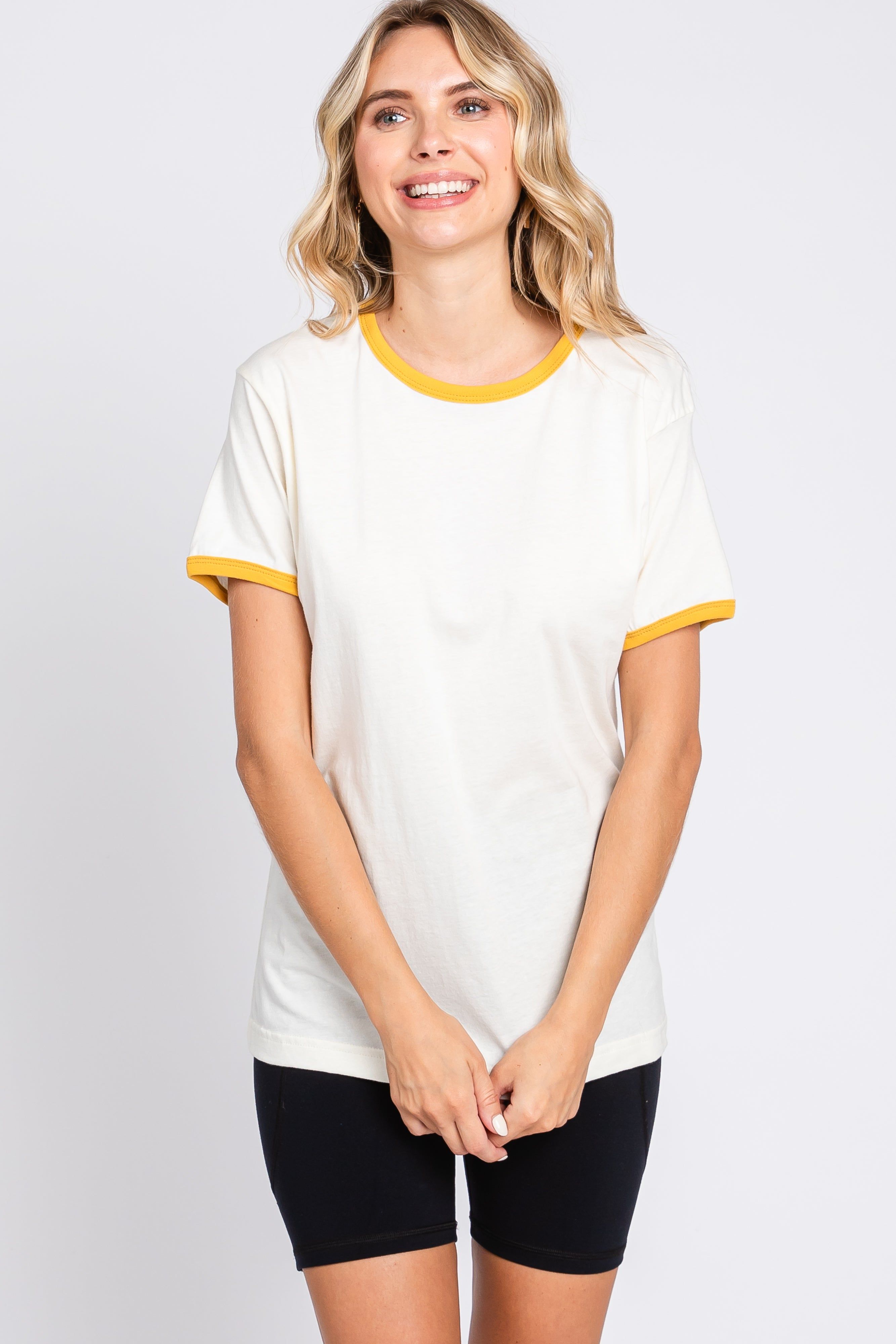 Mustard Cream Short Sleeve Ringer Tee sold by Pinkblush