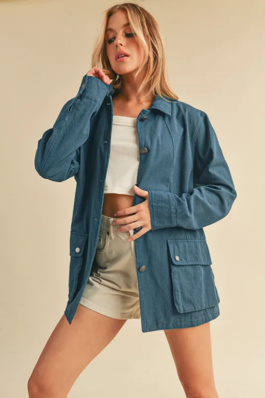 Dark Teal Front Pocket Collared Jacket sold by Pinkblush