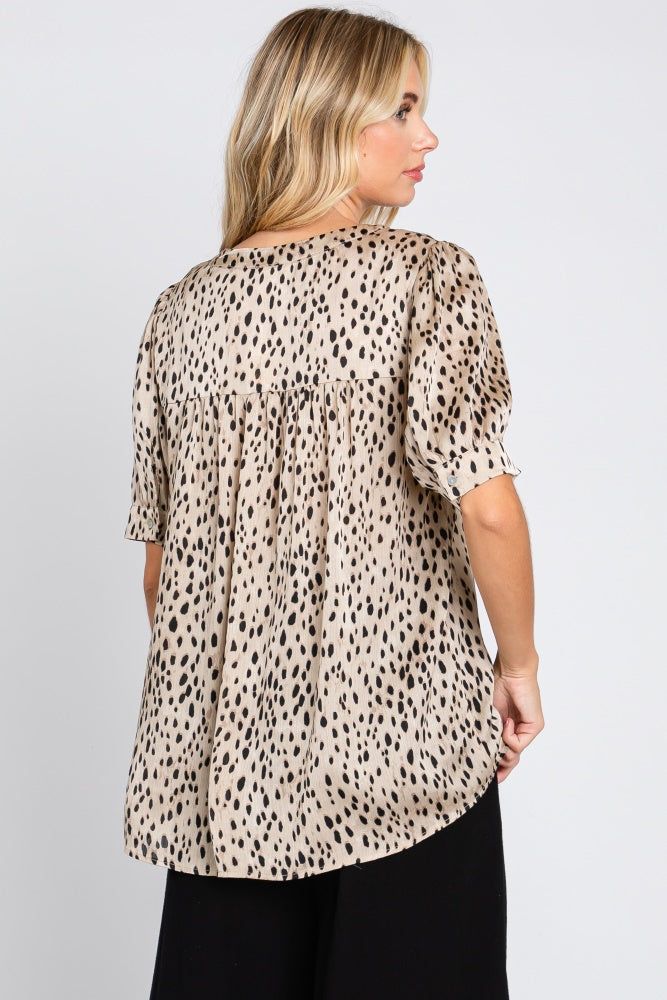Taupe Animal Print Puff Sleeve Blouse sold by Pinkblush product image thumbnail 4