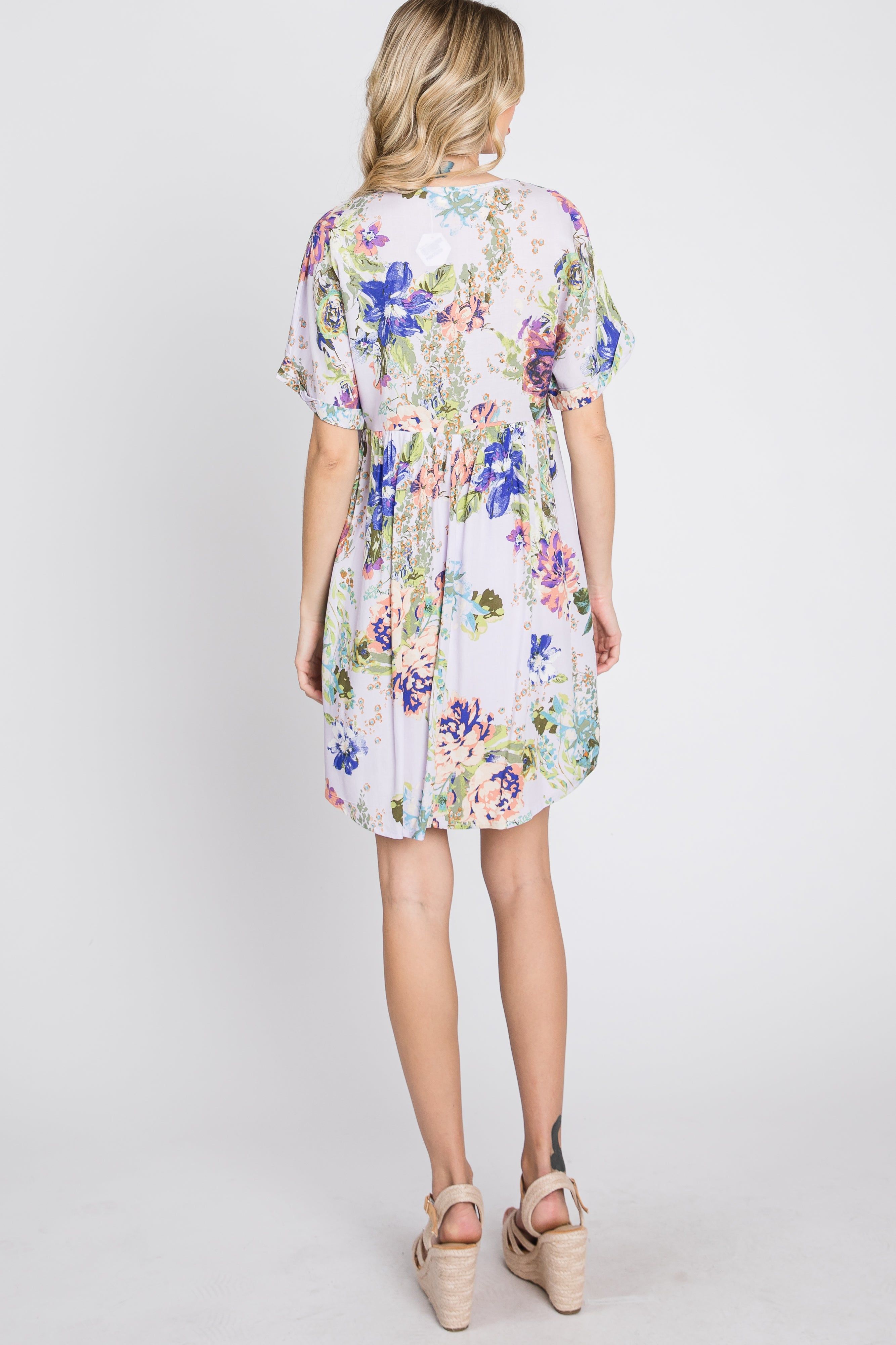 Lavender Floral V-Neck Dress sold by Pinkblush product image thumbnail 5