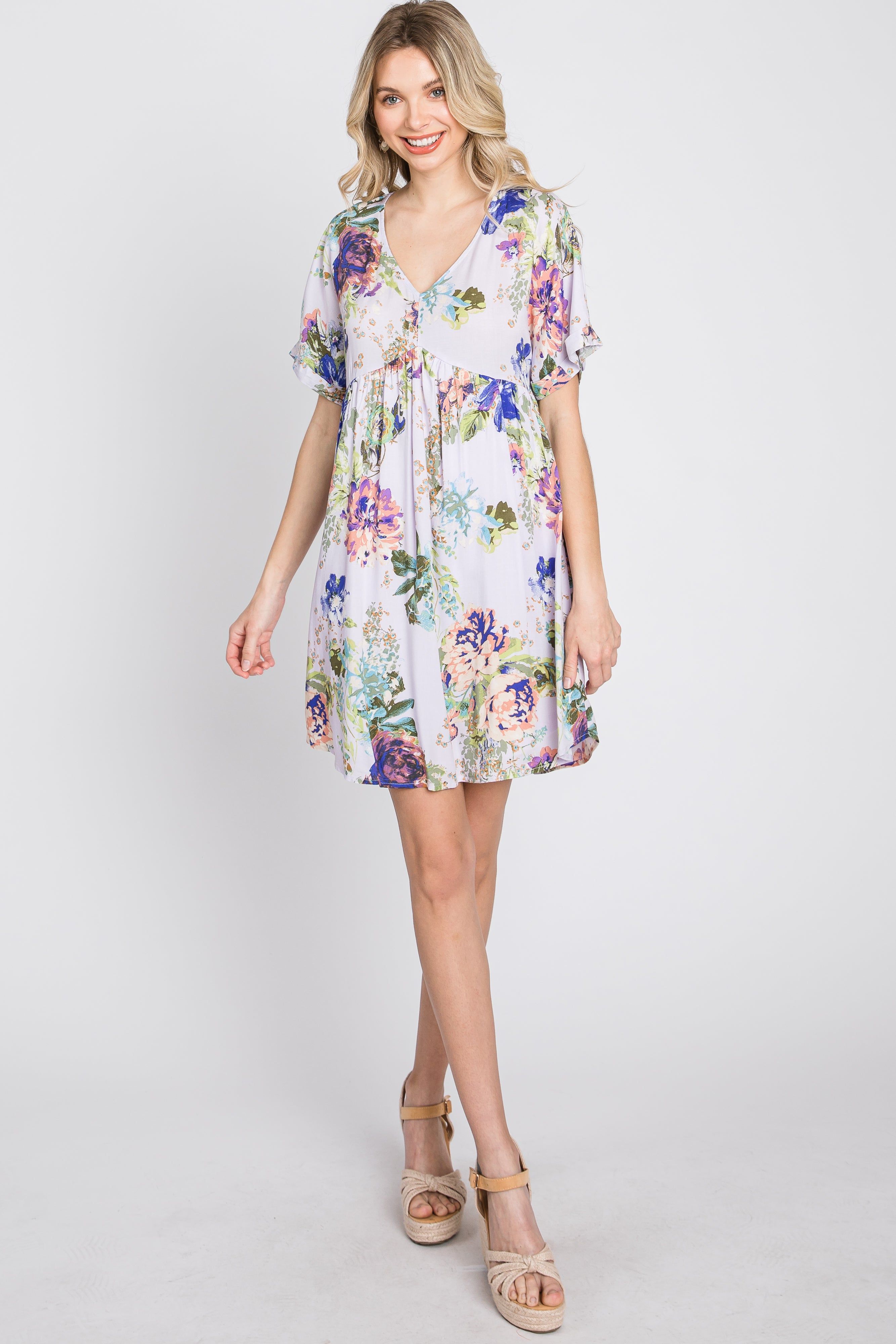 Lavender Floral V-Neck Dress sold by Pinkblush product image thumbnail 2