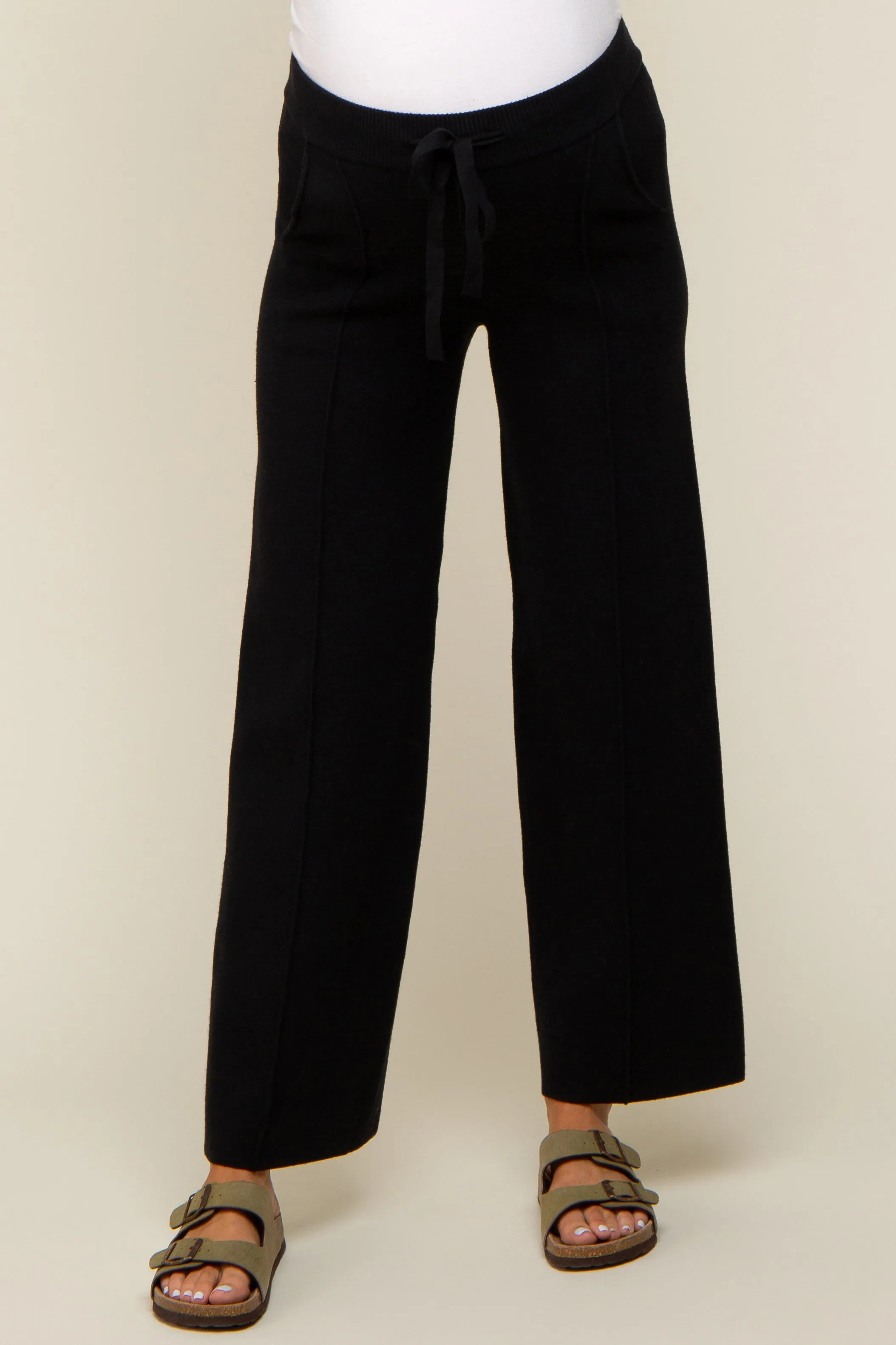 Black Front Seam Sweater Knit Drawstring Maternity Pants sold by Pinkblush product image thumbnail 2