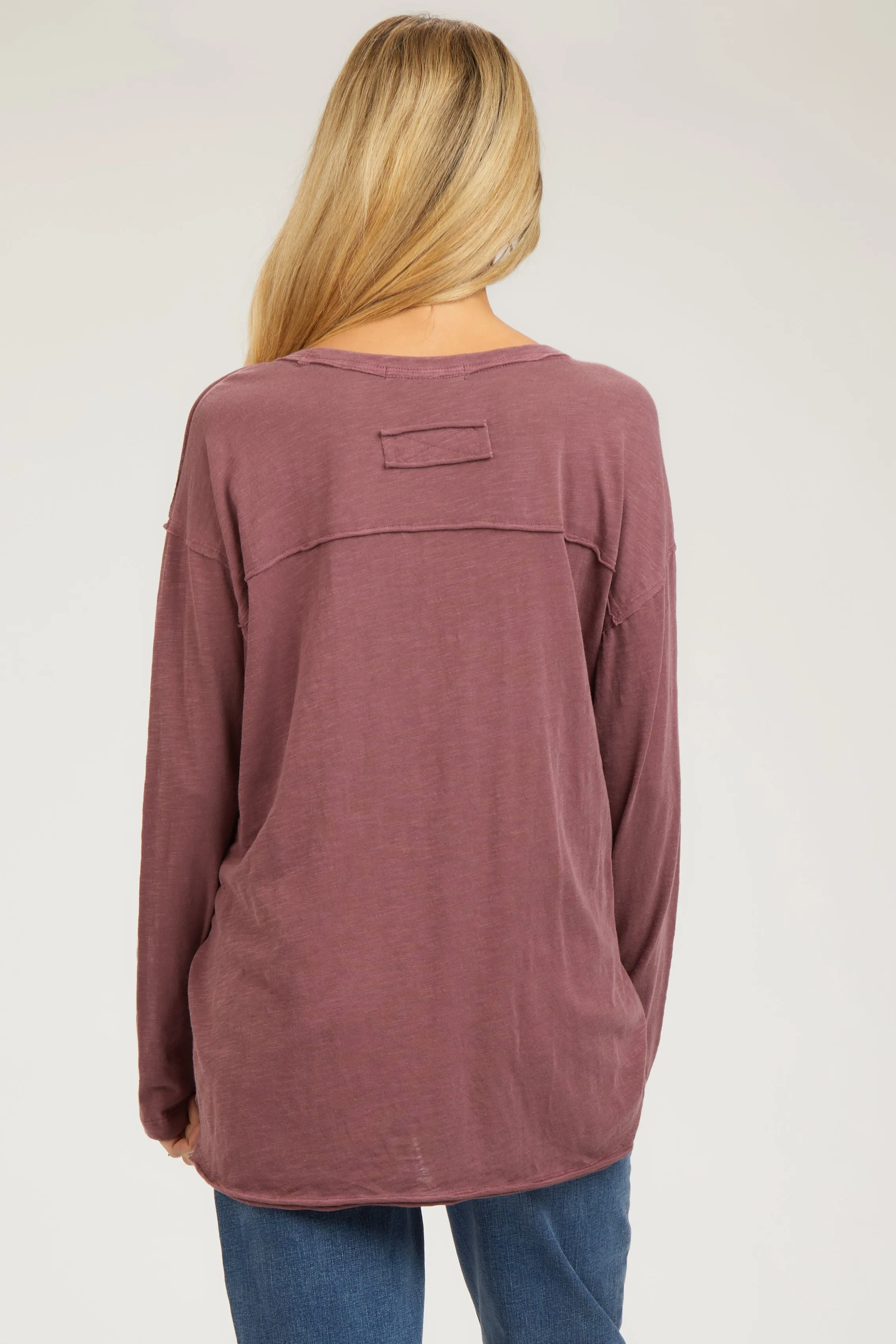 Burgundy Mineral Wash Front Pocket Long Sleeve Maternity Top sold by Pinkblush product image thumbnail 4