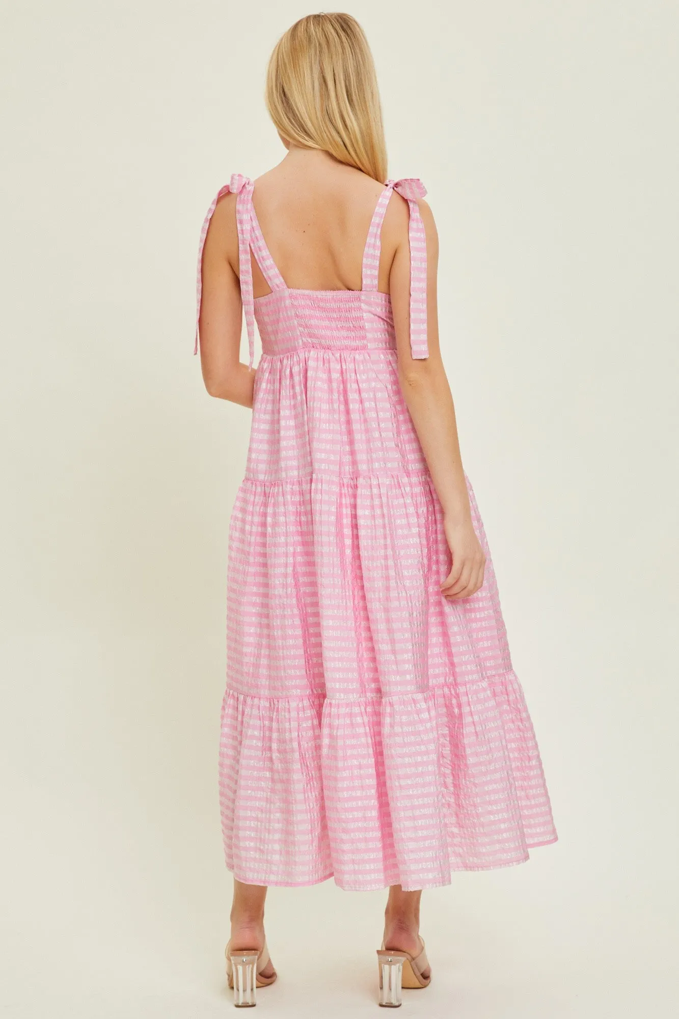 Pink Gingham Shoulder Tie Dress sold by Pinkblush product image thumbnail 3